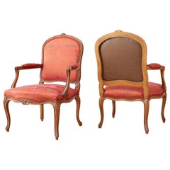 Pair of 19th Century Louis XV Carved Walnut Armchairs