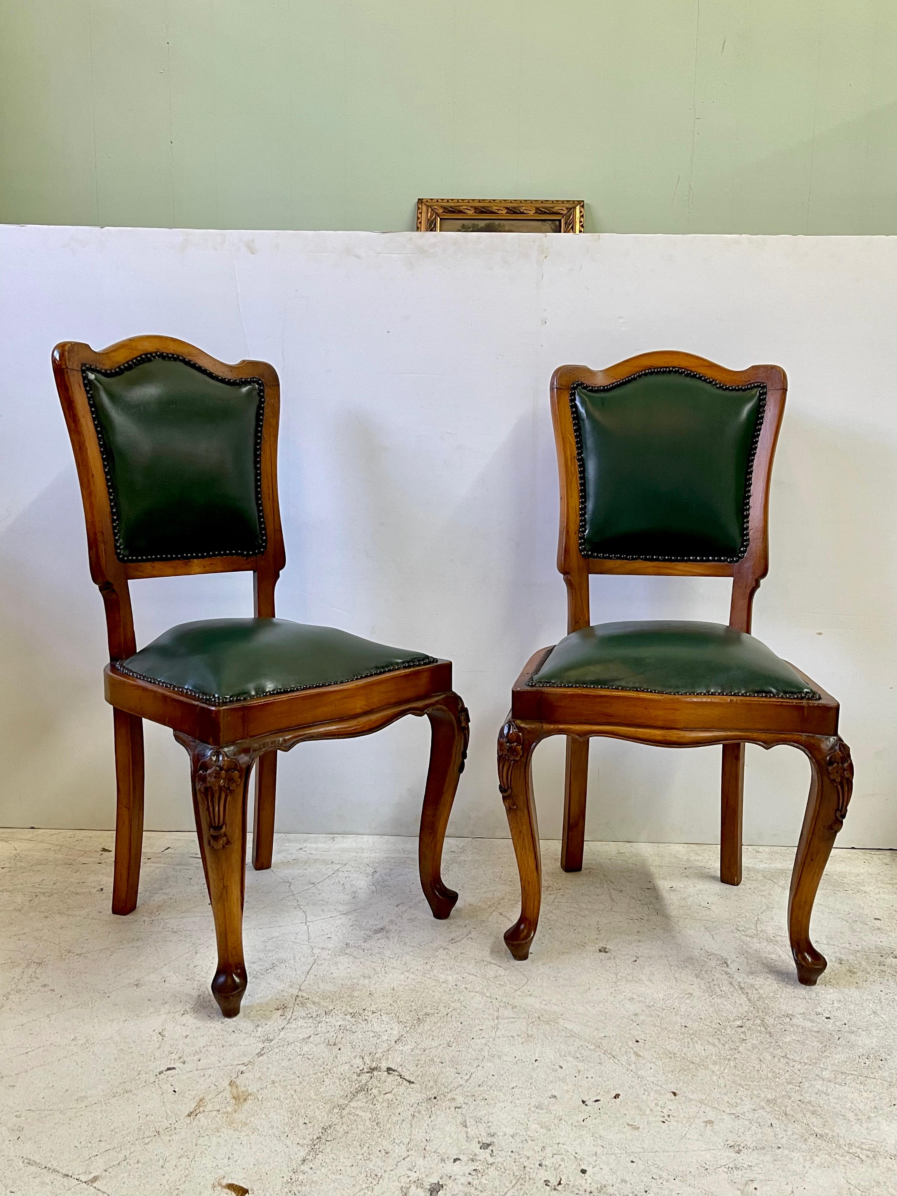 Italian Pair of 19th Century Louis XV Fruitwood Side Chairs