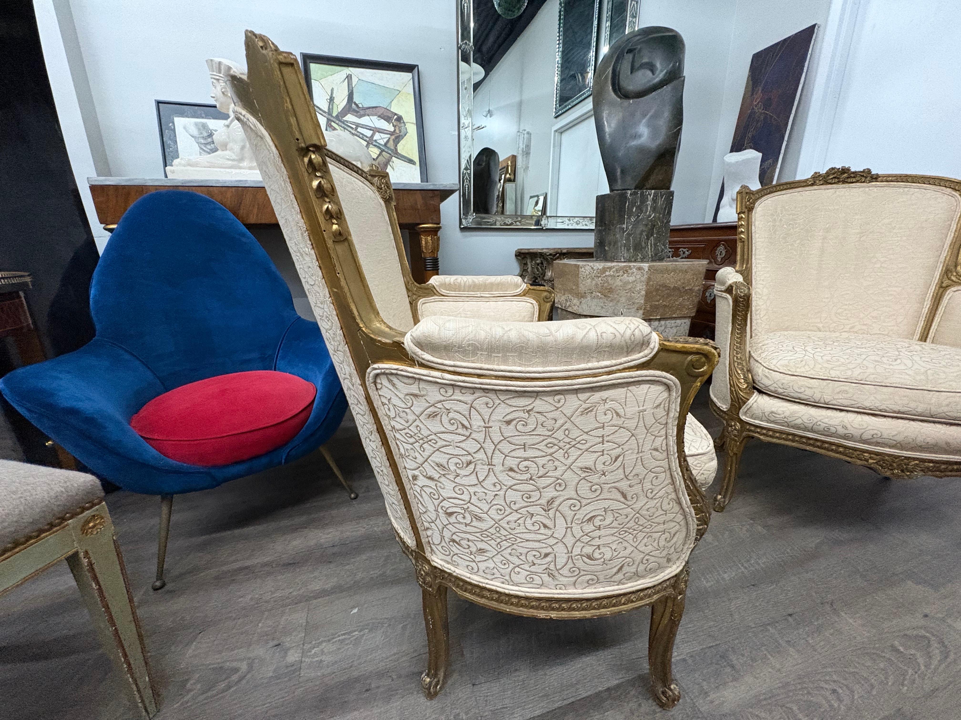 Pair Of 19th Century Louis XV Giltwood Bergeres For Sale 6