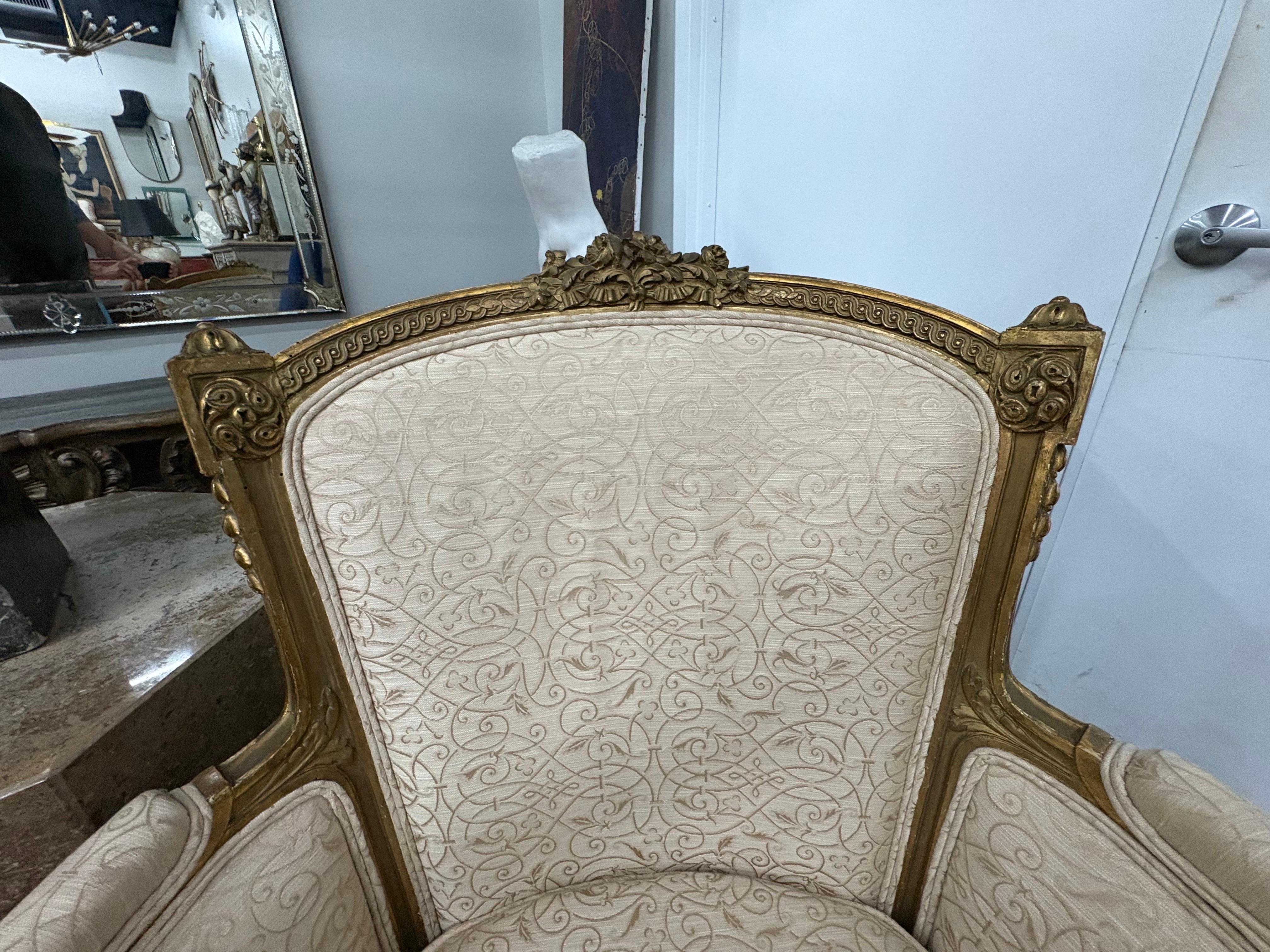 Pair Of 19th Century Louis XV Giltwood Bergeres For Sale 10