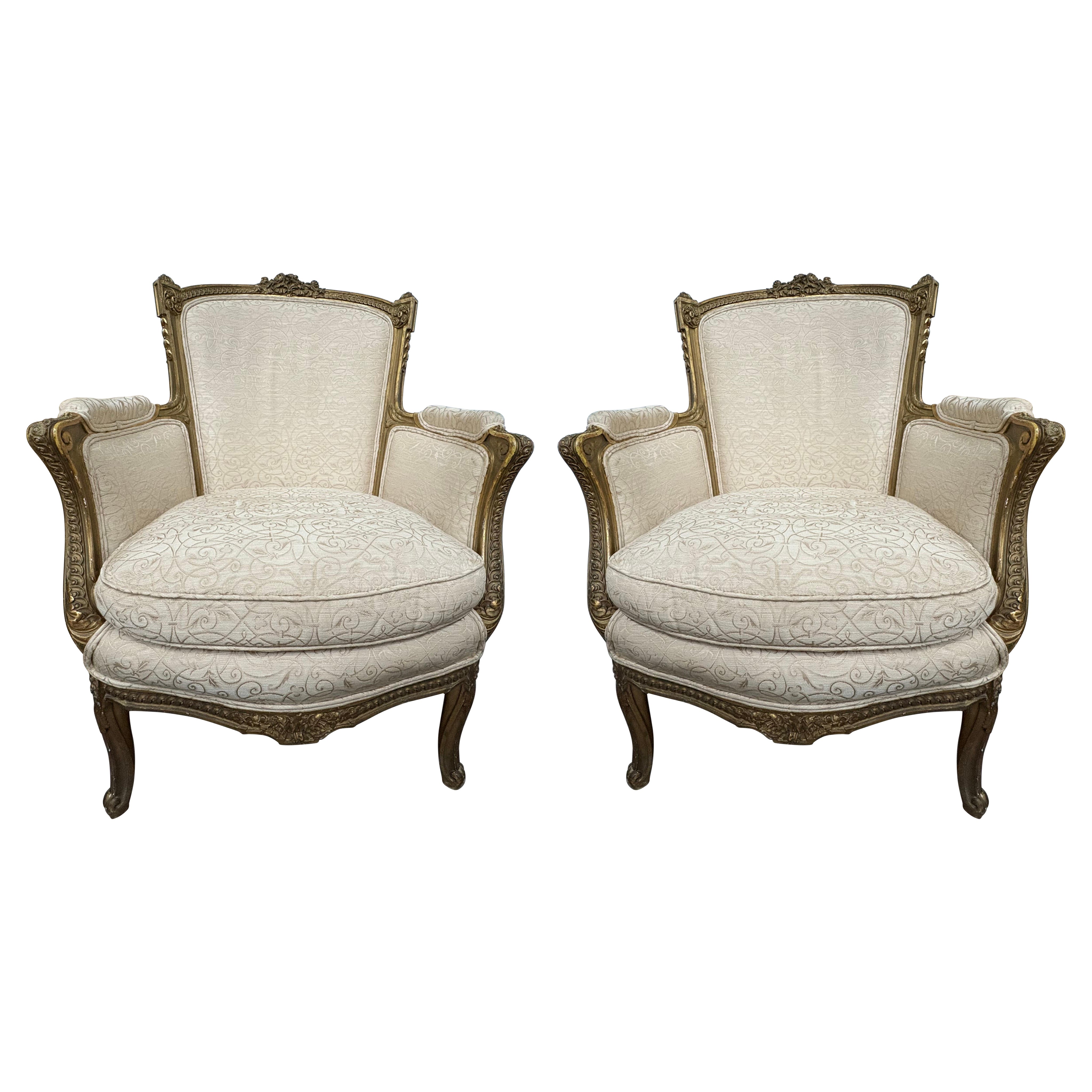 Pair Of 19th Century Louis XV Giltwood Bergeres For Sale