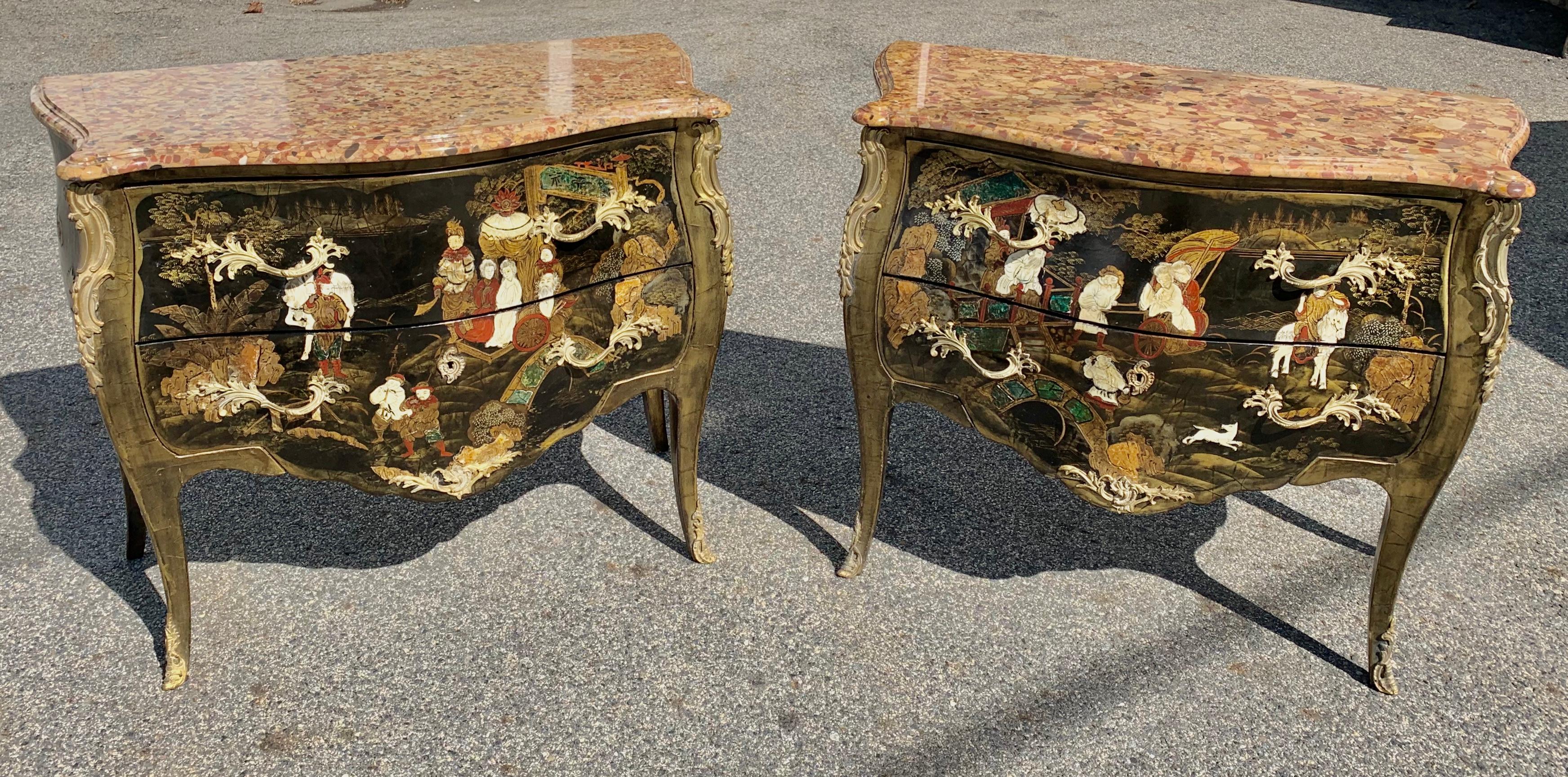 French Pair of 19th Century Louis XV Japanned Commodes