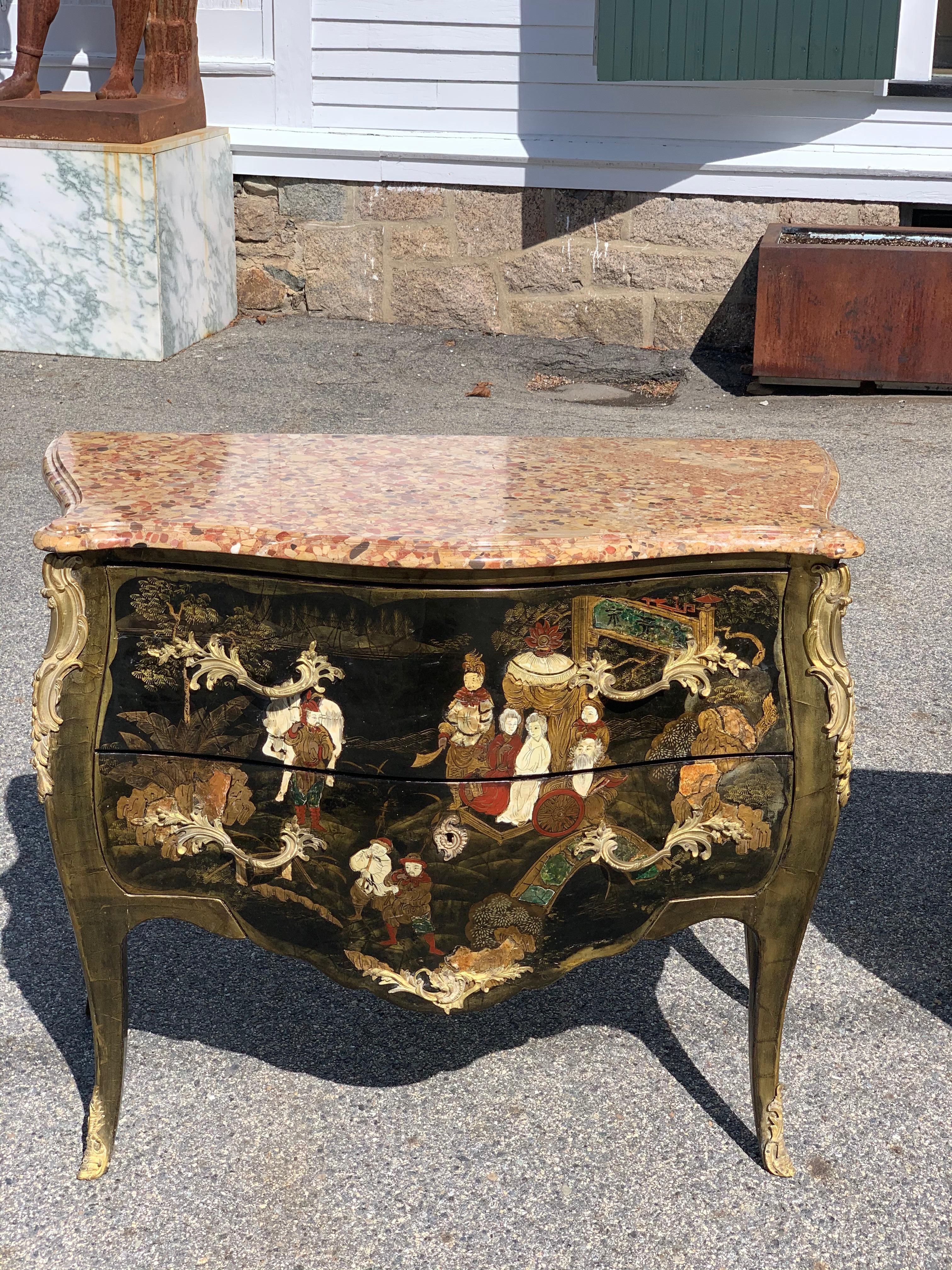 Pair of 19th Century Louis XV Japanned Commodes In Good Condition In Essex, MA