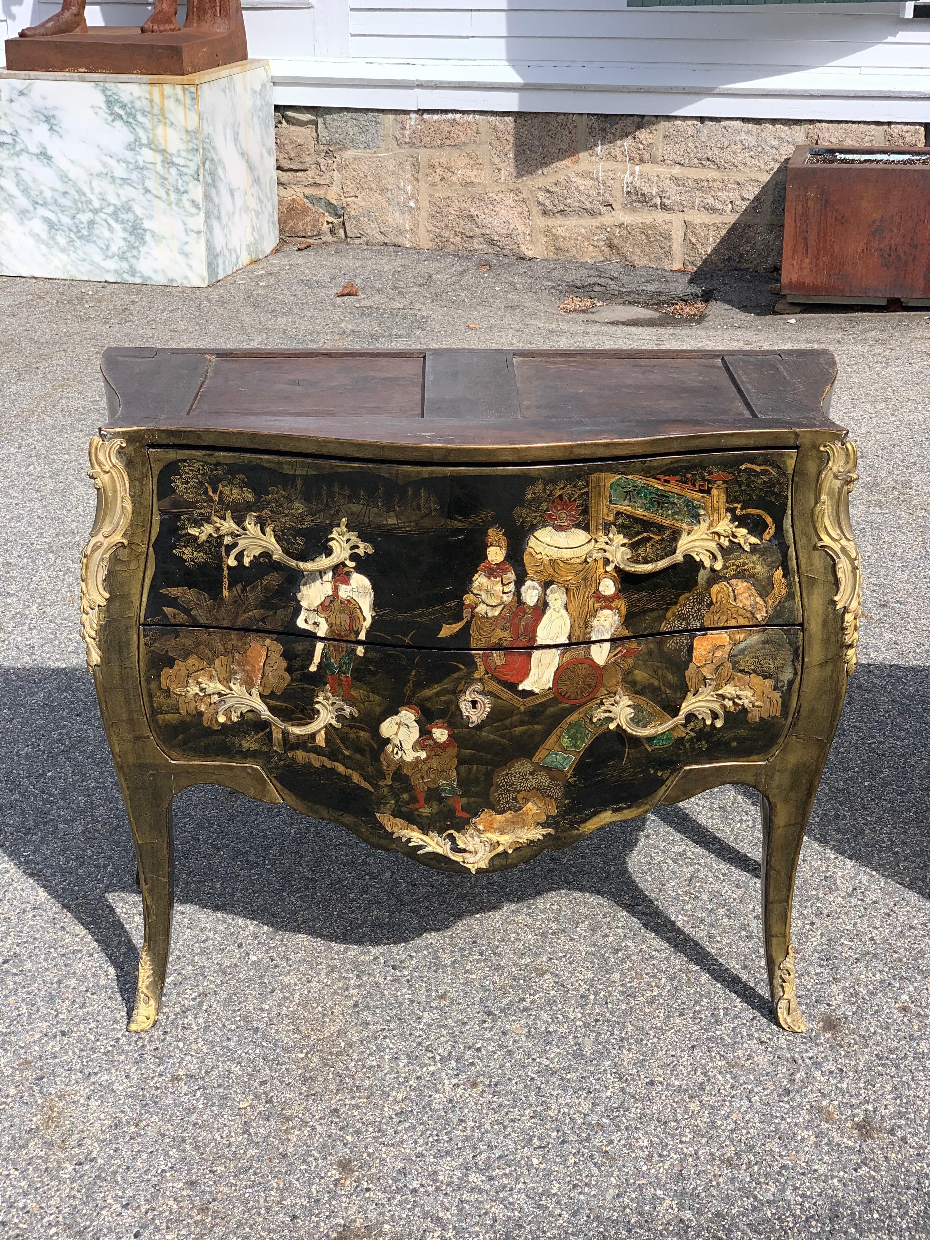Pair of 19th Century Louis XV Japanned Commodes 1