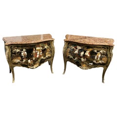 Antique Pair of 19th Century Louis XV Japanned Commodes