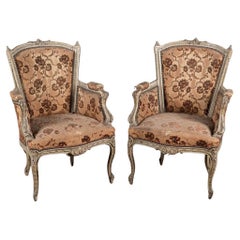 Pair of 19th Century Louis XV Painted and Carved Bergeres