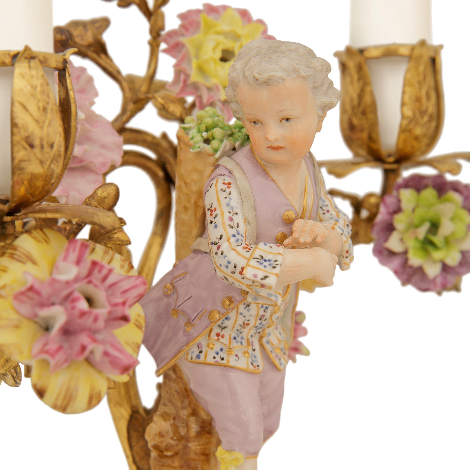 coppia di candelabri in porcellana di Meissen Porcelain e Ormolu del XIX secolo in vendita 1