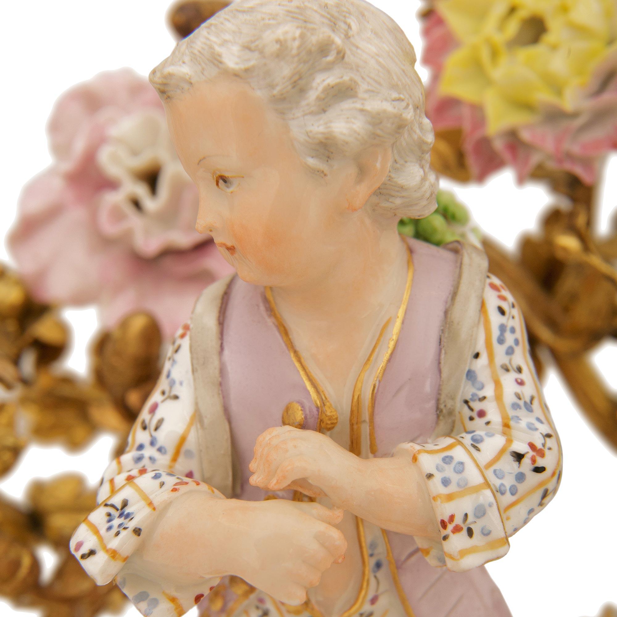 coppia di candelabri in porcellana di Meissen Porcelain e Ormolu del XIX secolo in vendita 3
