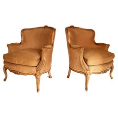 Pair of 19th Century Louis XV Style French Bergere Chairs