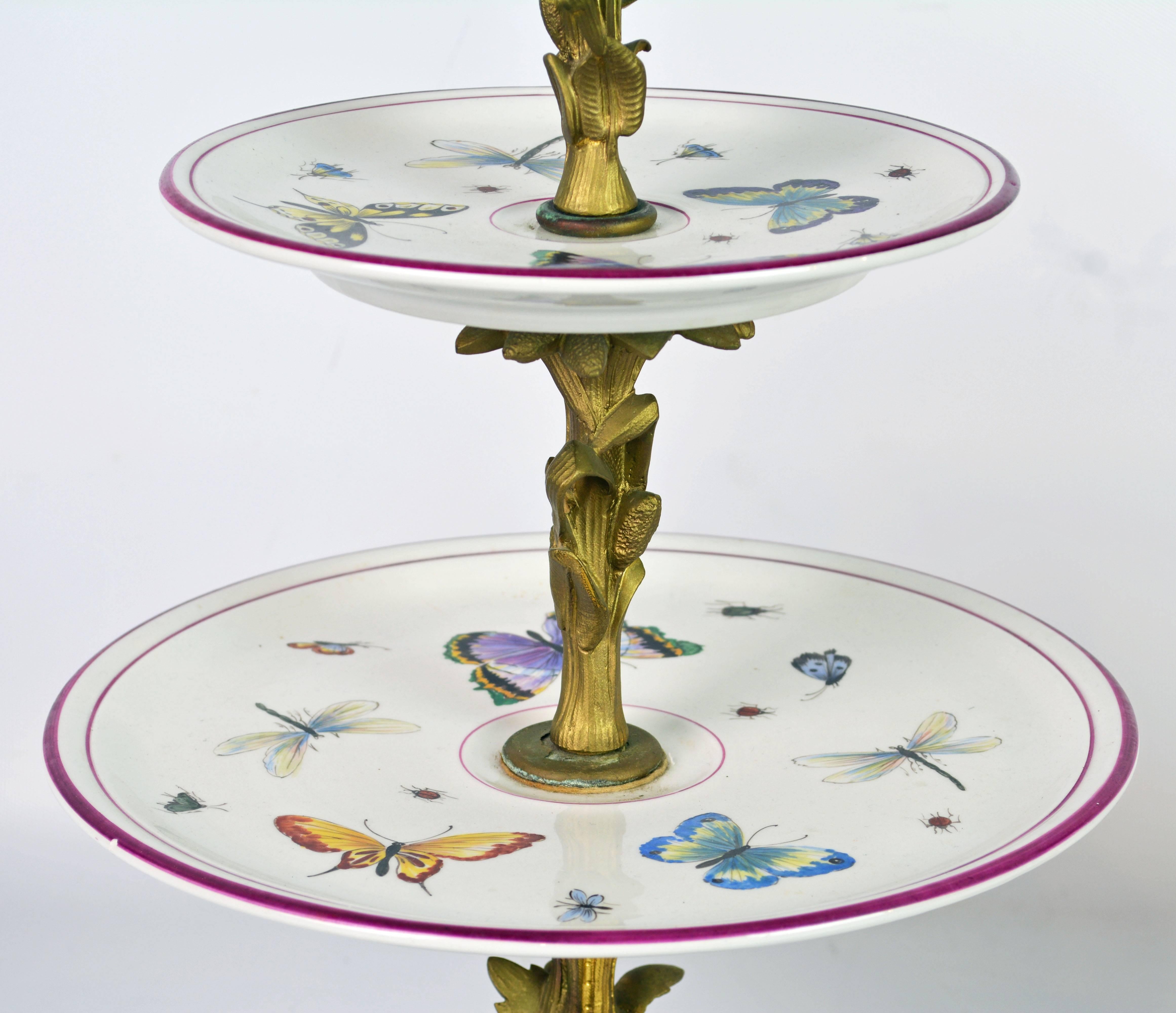 French Pair of 19th Century Louis XV Style Gilt Bronze and Old Paris Dessert Stands