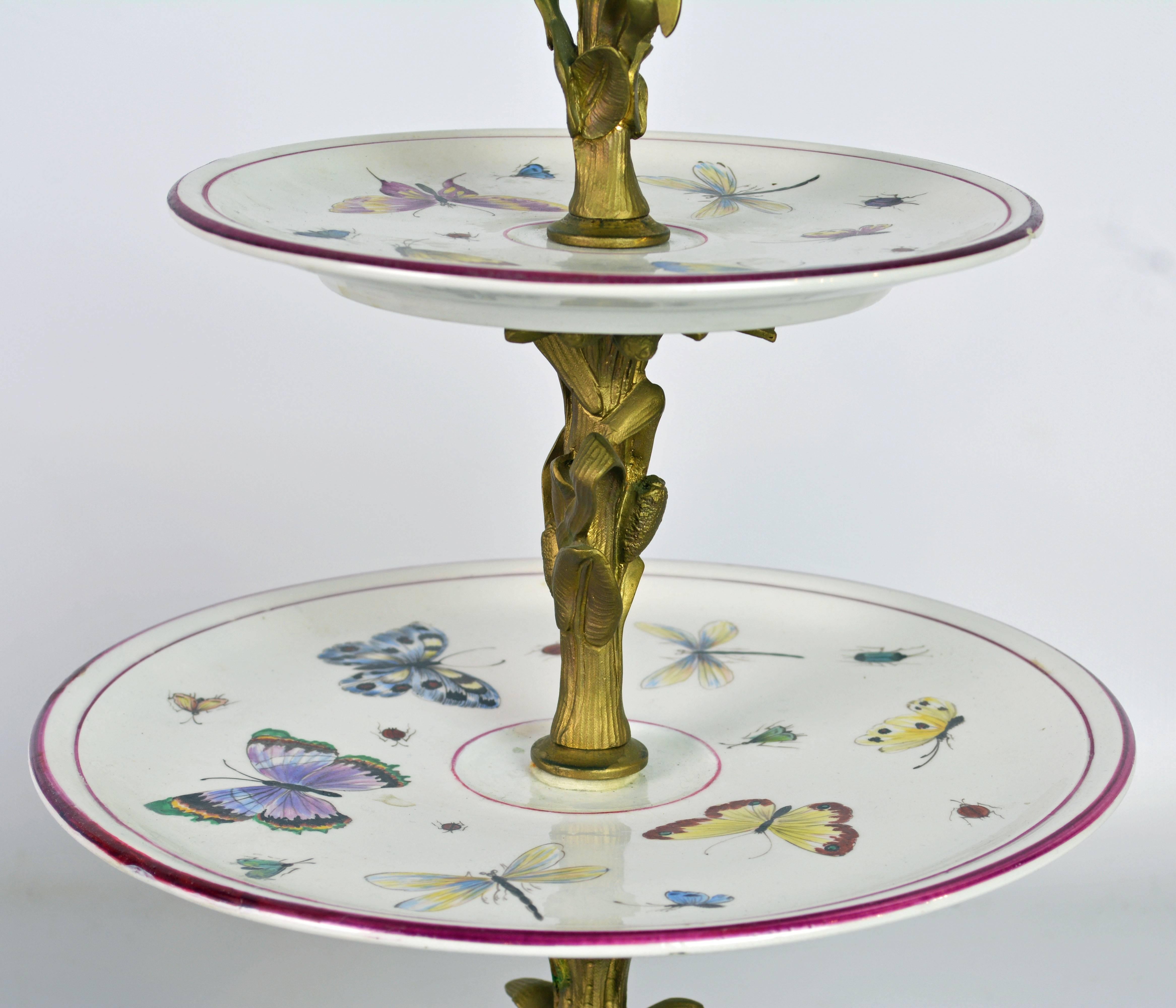 Pair of 19th Century Louis XV Style Gilt Bronze and Old Paris Dessert Stands In Good Condition In Ft. Lauderdale, FL