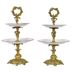 Pair of 19th Century Louis XV Style Gilt Bronze and Old Paris Dessert Stands