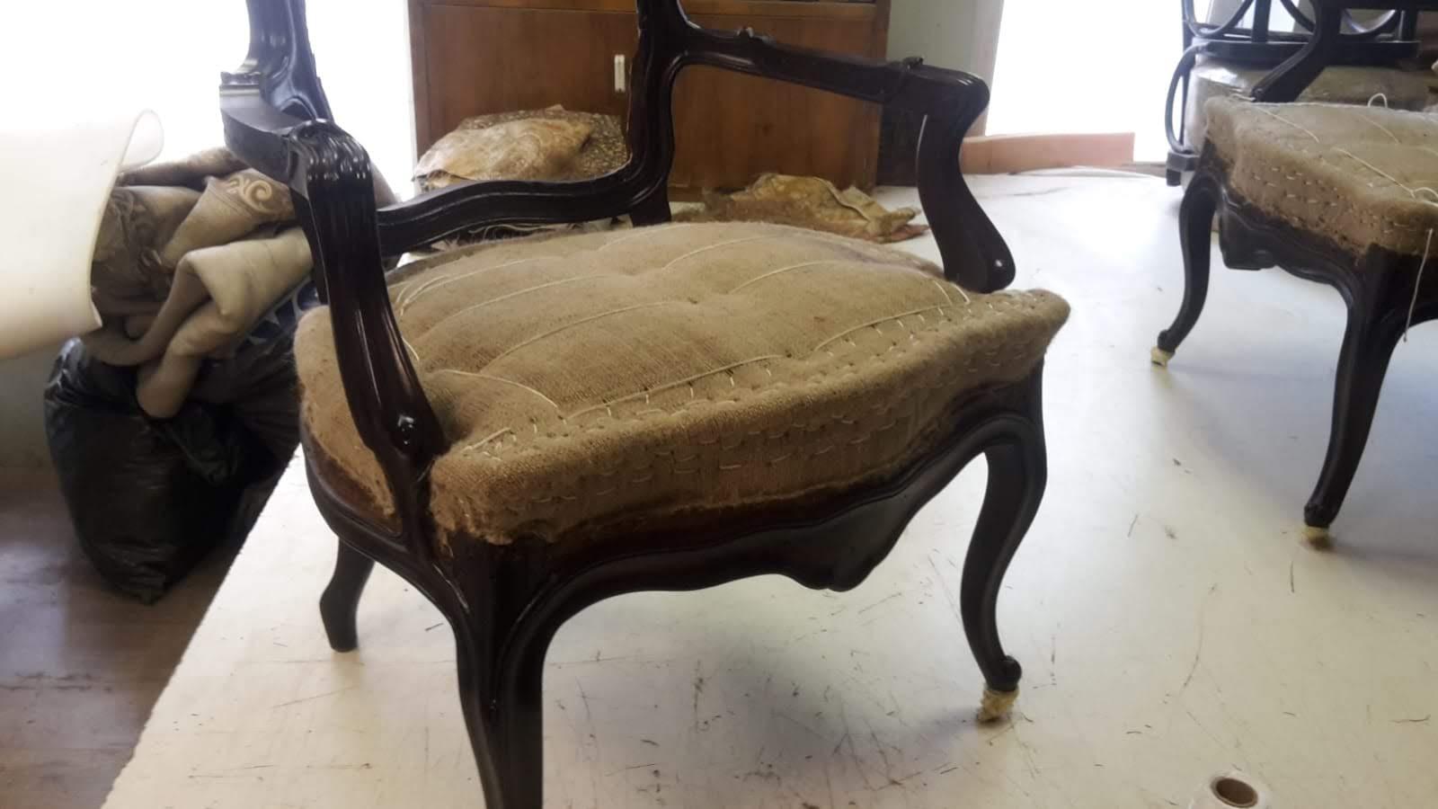 Pair of 19th Century Louis XV Style Walnut Armchairs in Golden, Blue, and White  For Sale 6