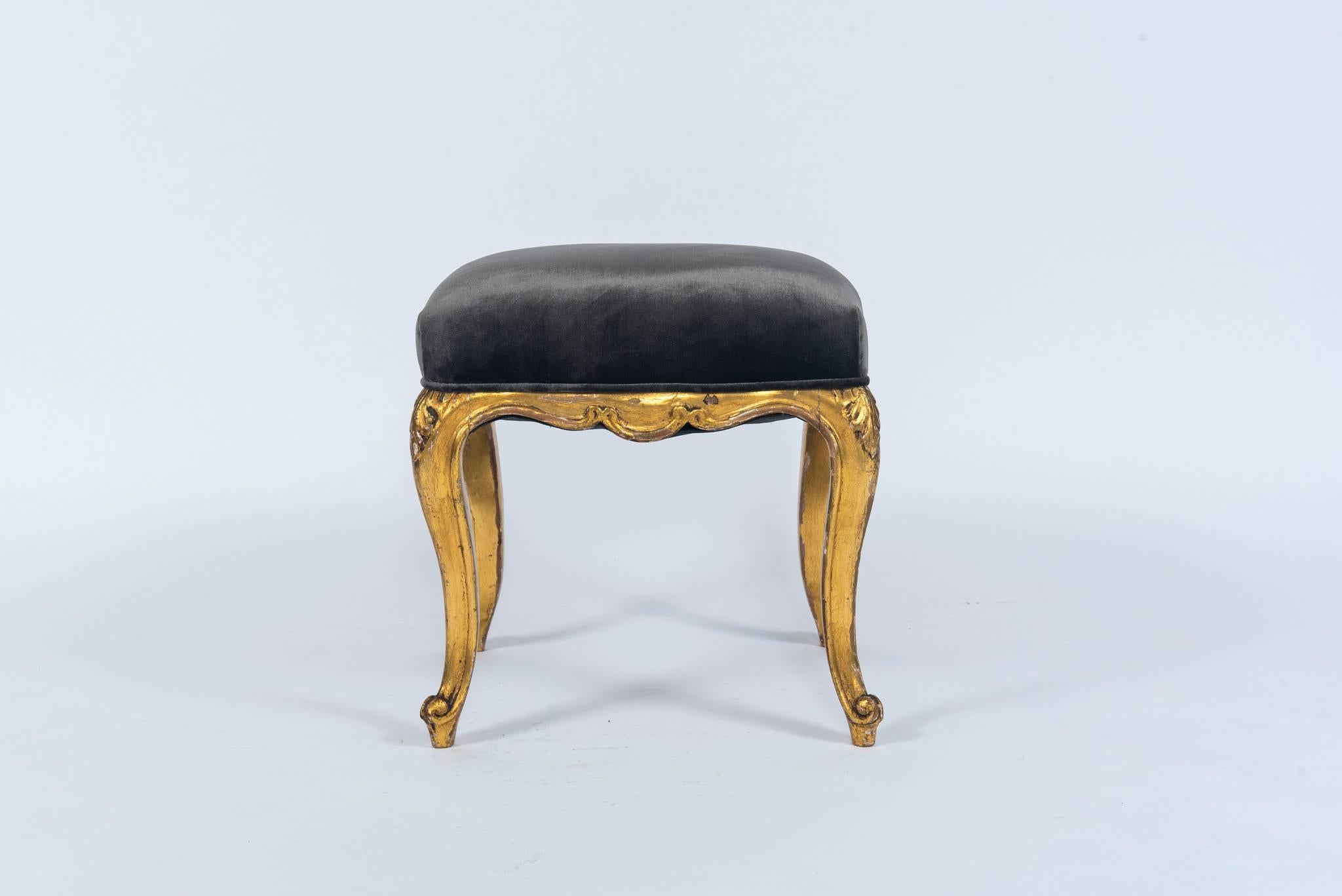 French Pair of 19th Century Louis XV Style Giltwood Stools