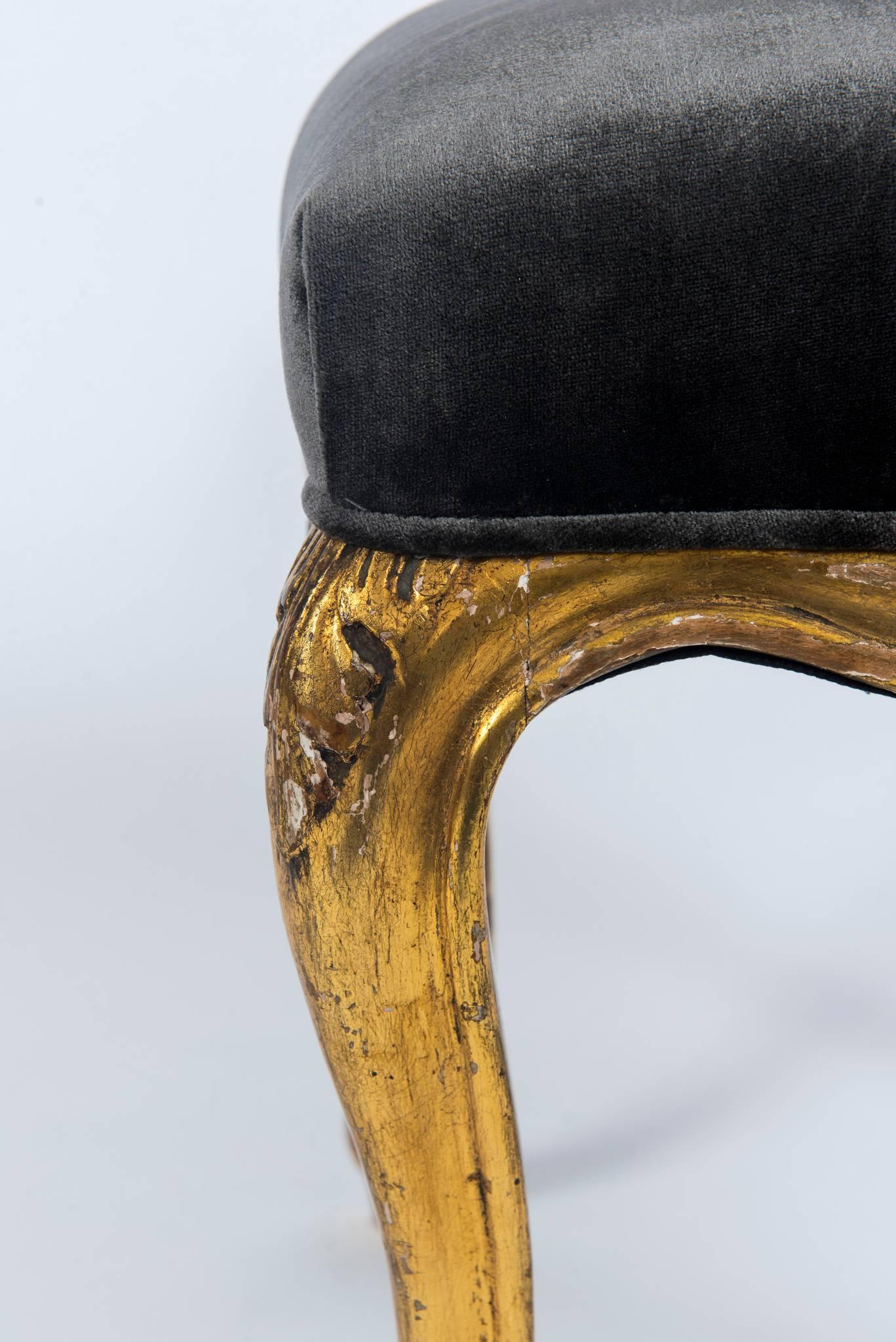Silk Pair of 19th Century Louis XV Style Giltwood Stools
