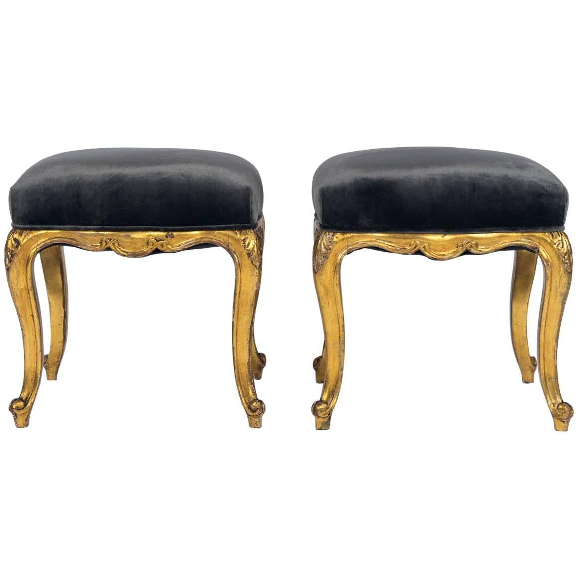 Pair of 19th Century Louis XV Style Giltwood Stools