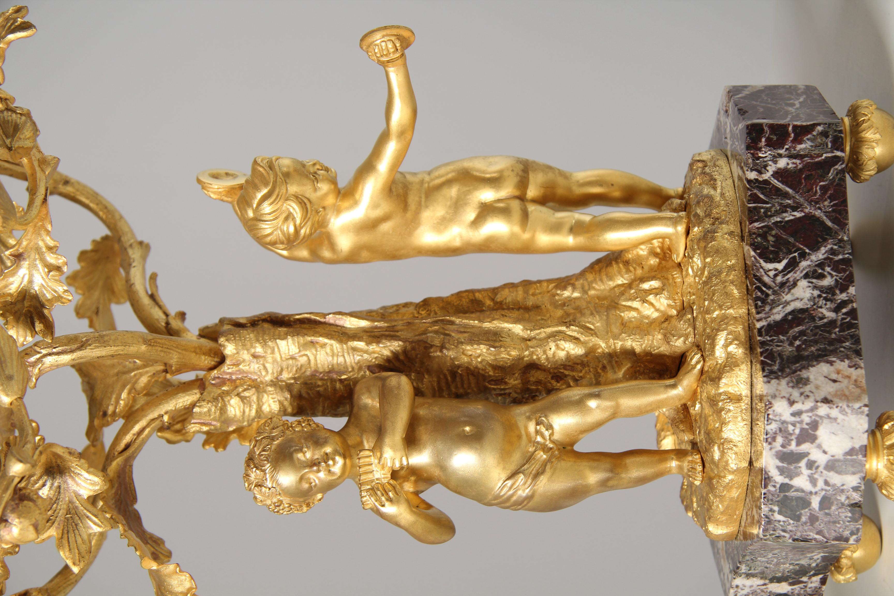 Pair of 19th Century Louis XV Style Ormolu Candelabras with Musical Cherubs For Sale 4