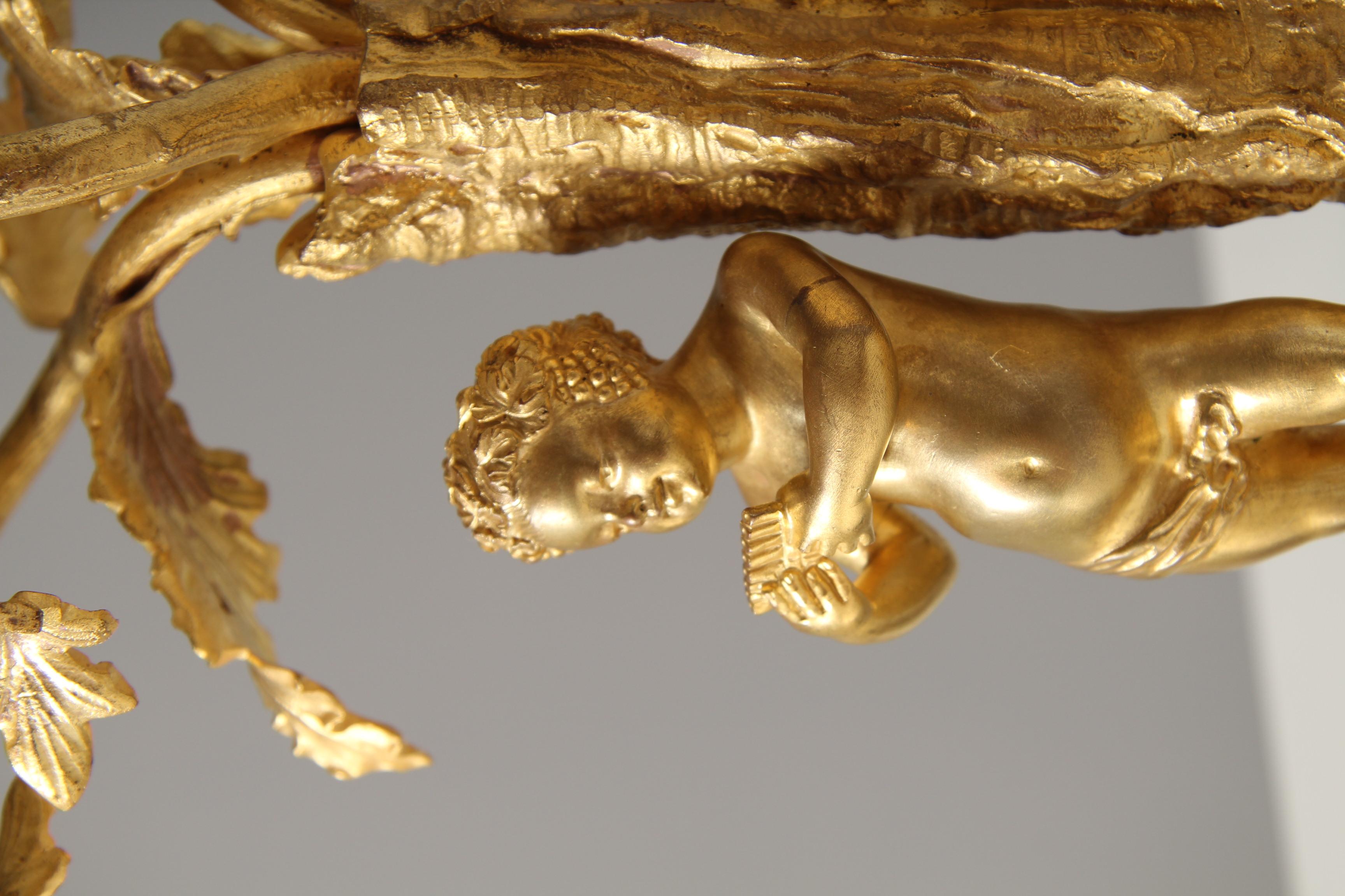 Pair of 19th Century Louis XV Style Ormolu Candelabras with Musical Cherubs For Sale 5
