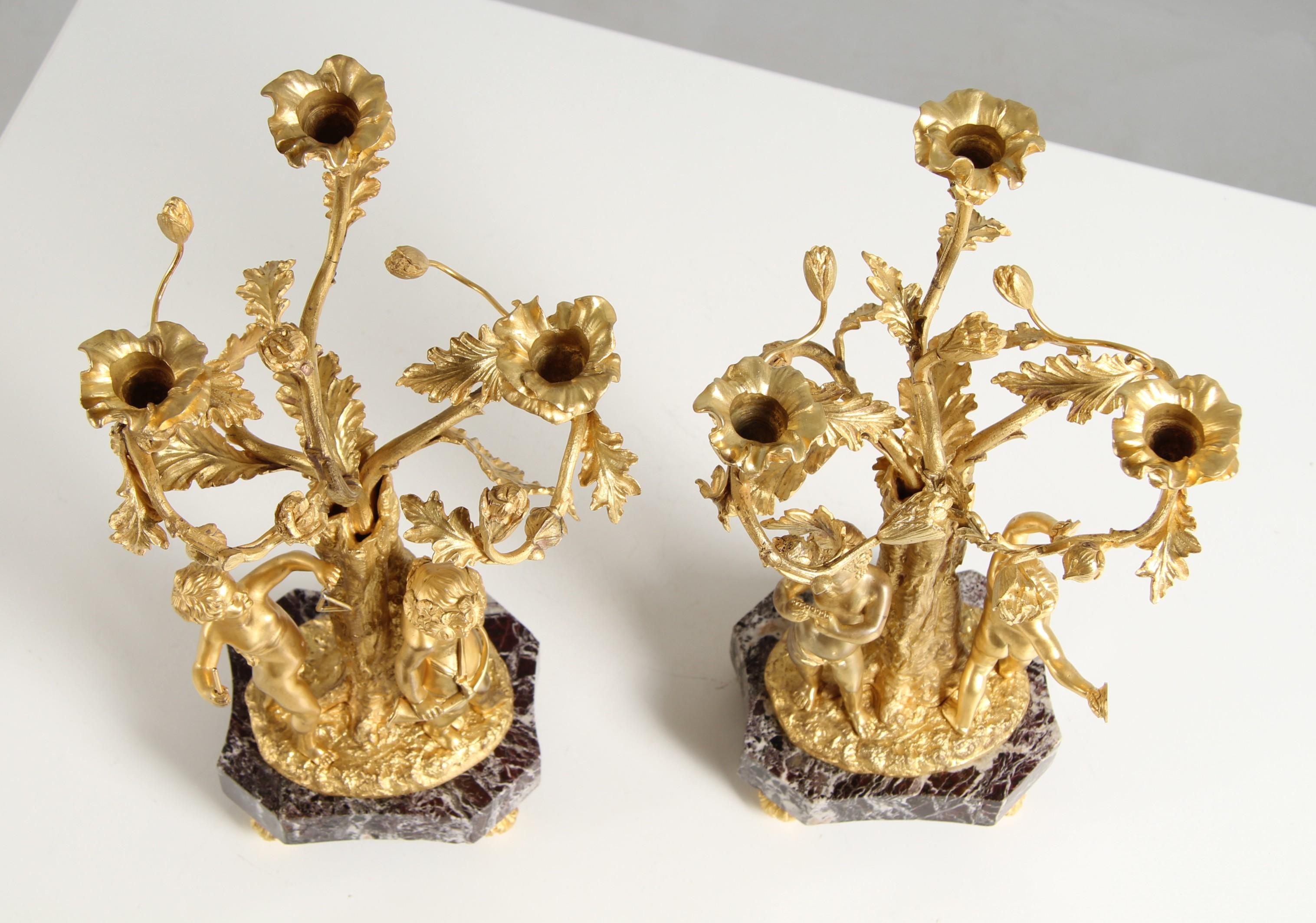 Pair of 19th Century Louis XV Style Ormolu Candelabras with Musical Cherubs For Sale 7