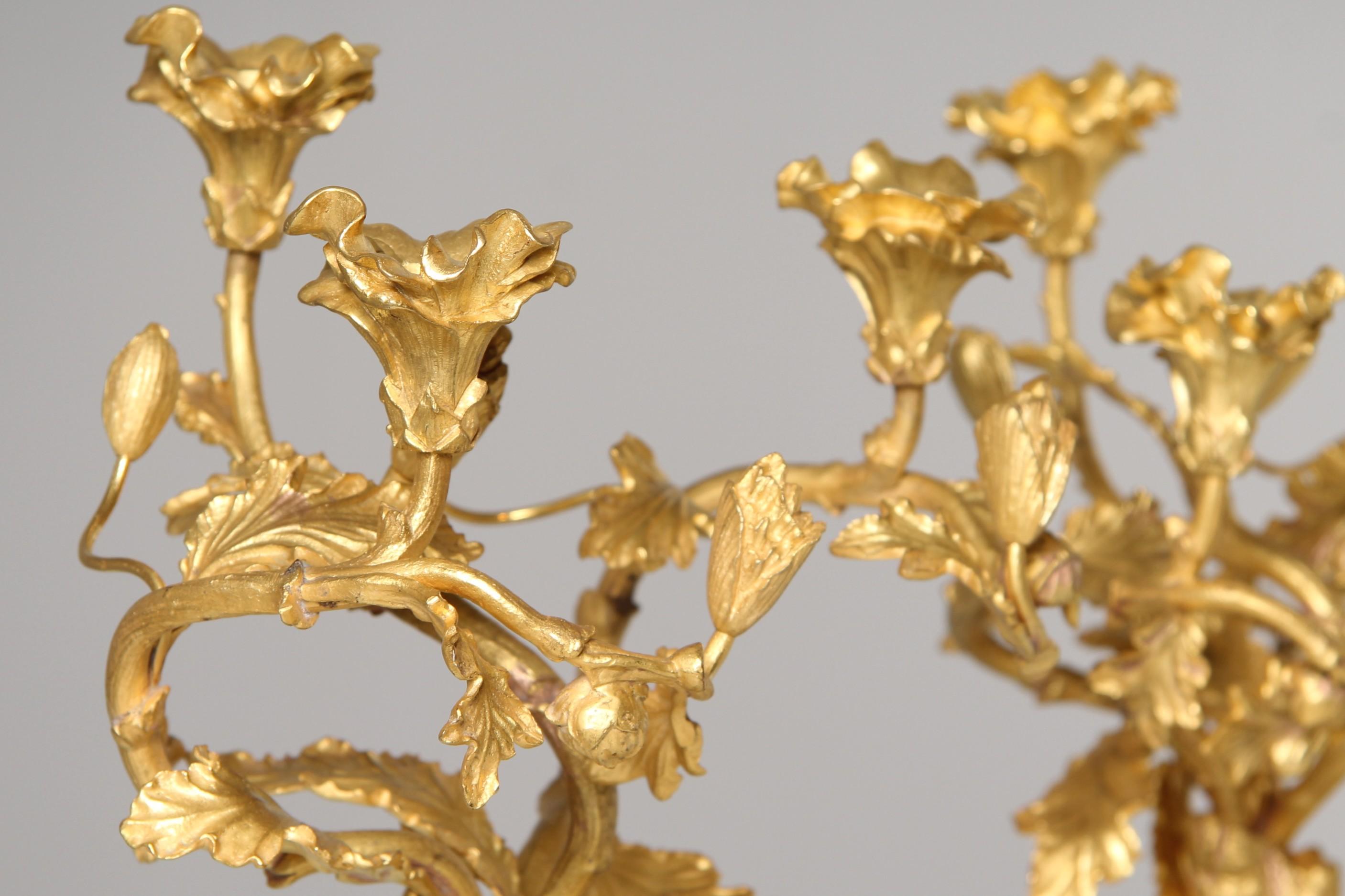 Pair of 19th Century Louis XV Style Ormolu Candelabras with Musical Cherubs For Sale 9