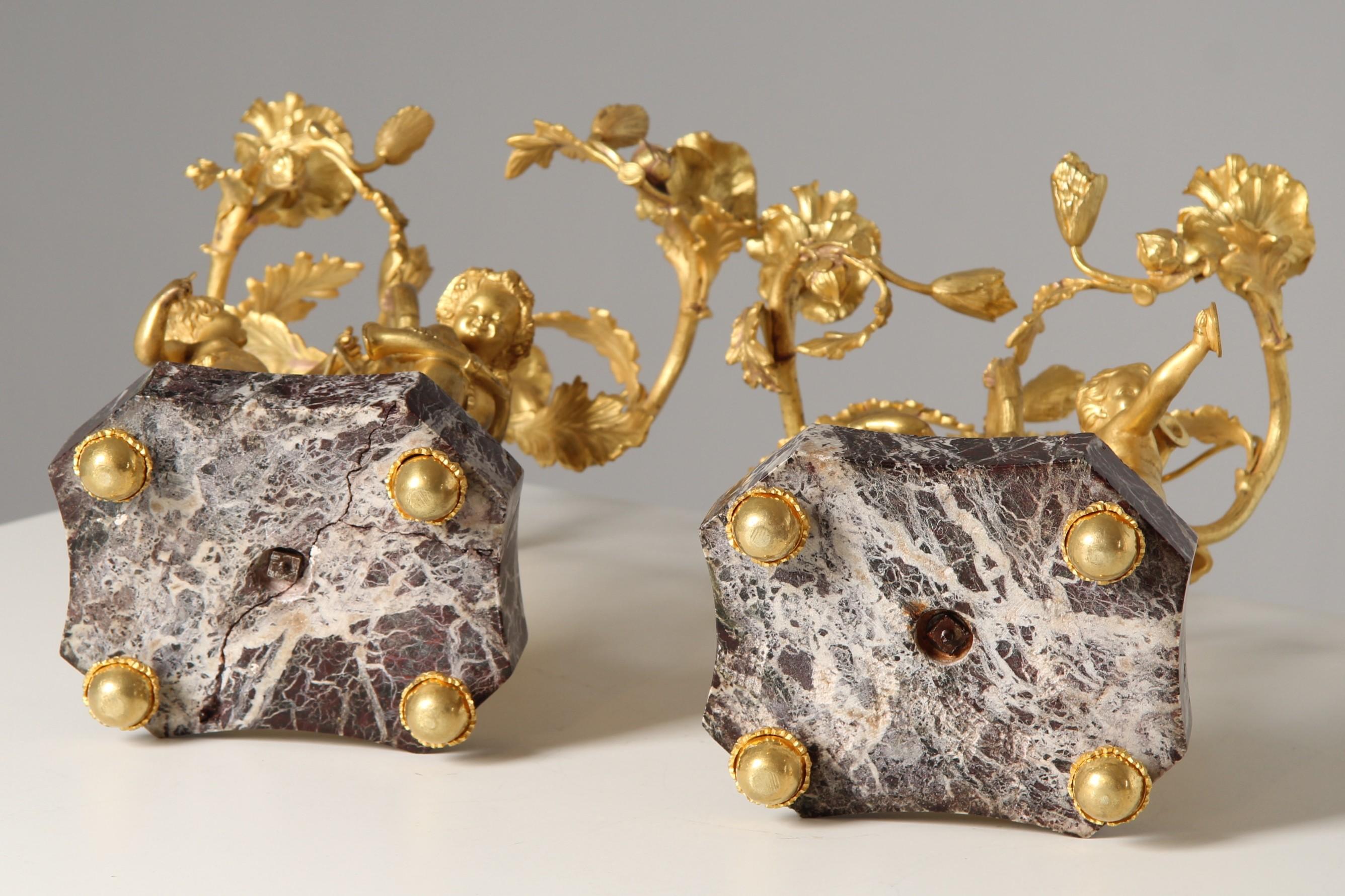 Pair of 19th Century Louis XV Style Ormolu Candelabras with Musical Cherubs For Sale 11