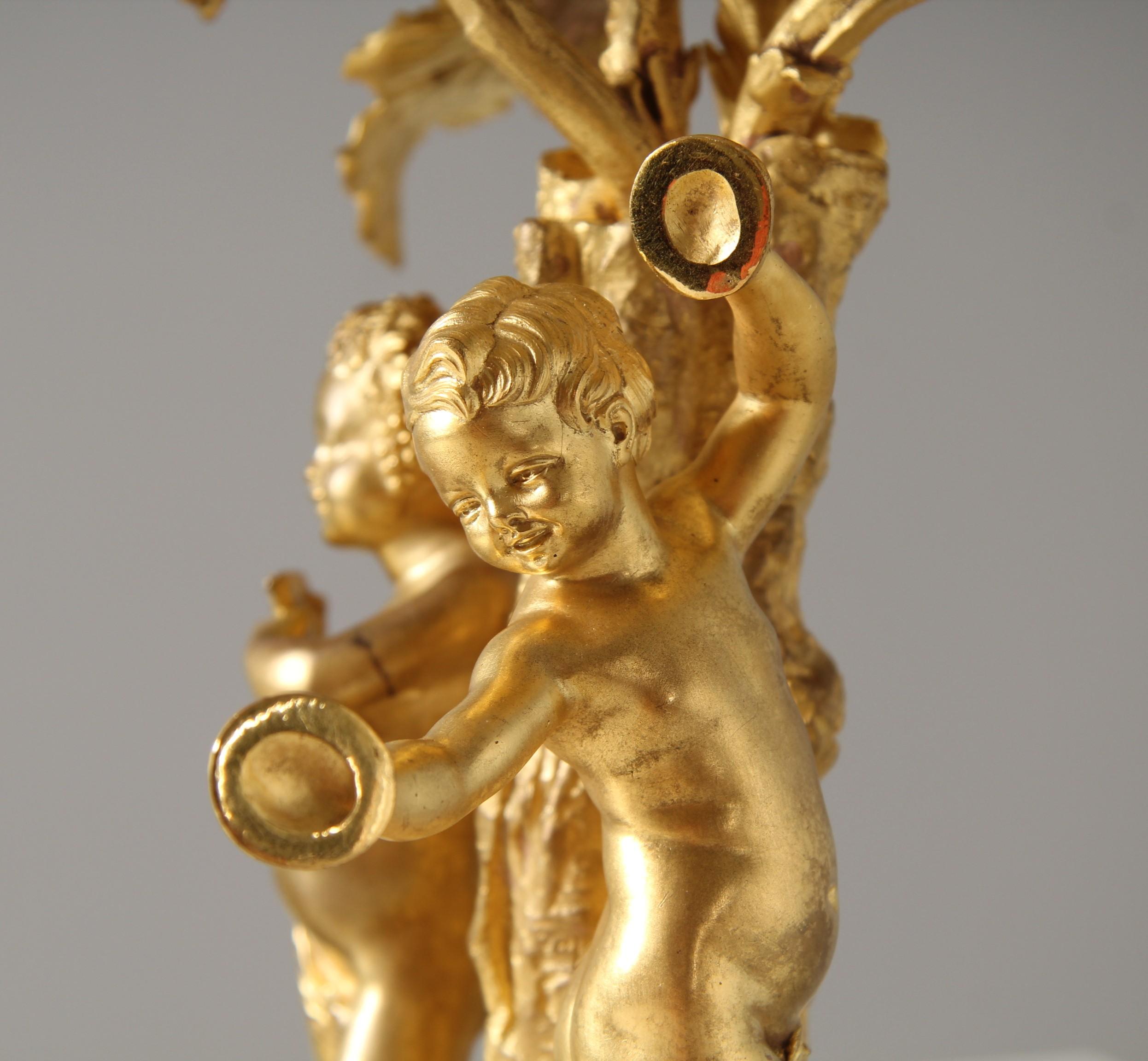 Pair of 19th Century Louis XV Style Ormolu Candelabras with Musical Cherubs In Good Condition For Sale In Greven, DE