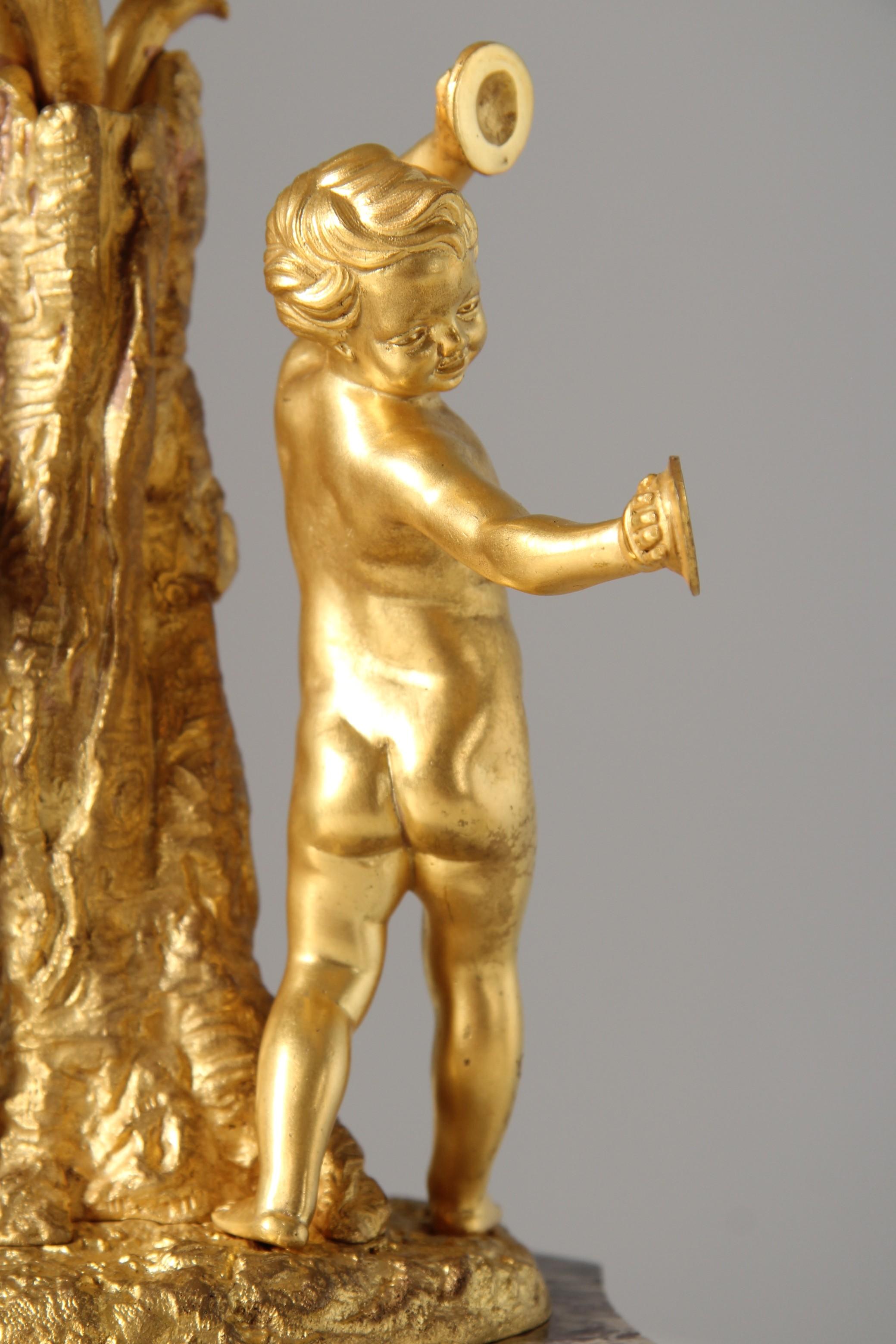 Bronze Pair of 19th Century Louis XV Style Ormolu Candelabras with Musical Cherubs For Sale