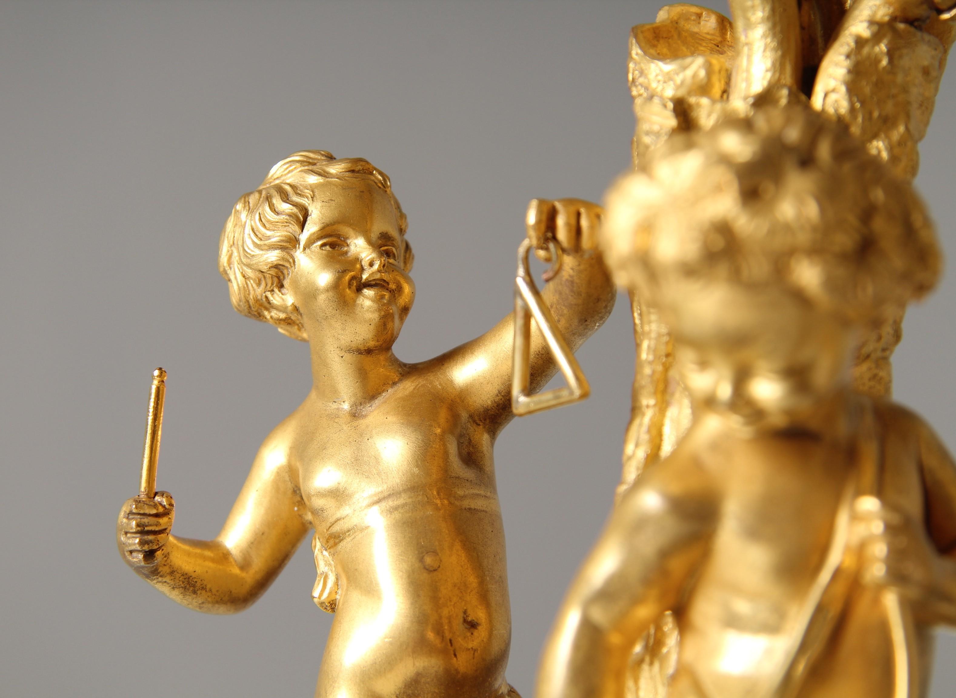 Pair of 19th Century Louis XV Style Ormolu Candelabras with Musical Cherubs For Sale 1