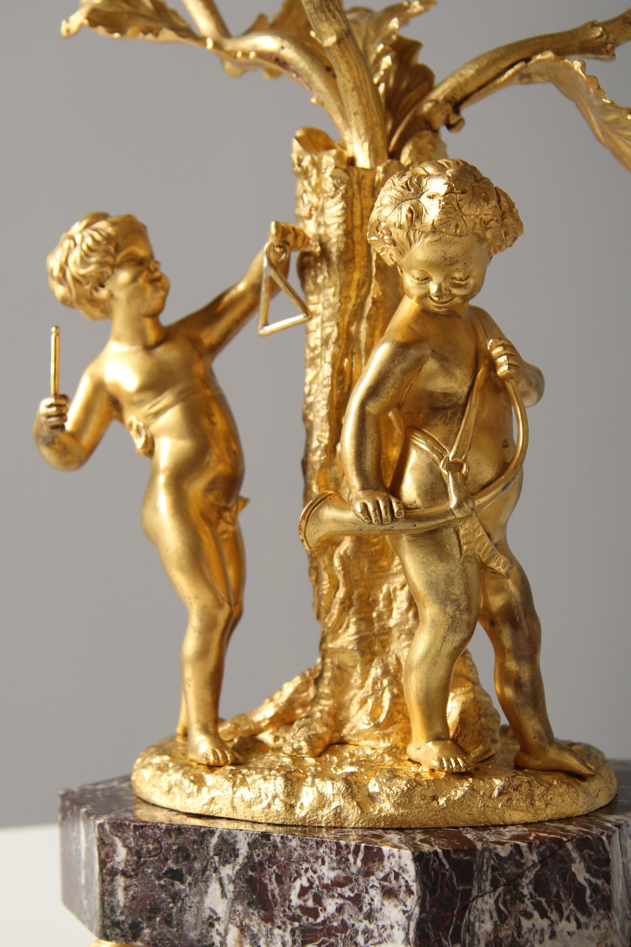 Pair of 19th Century Louis XV Style Ormolu Candelabras with Musical Cherubs For Sale 2