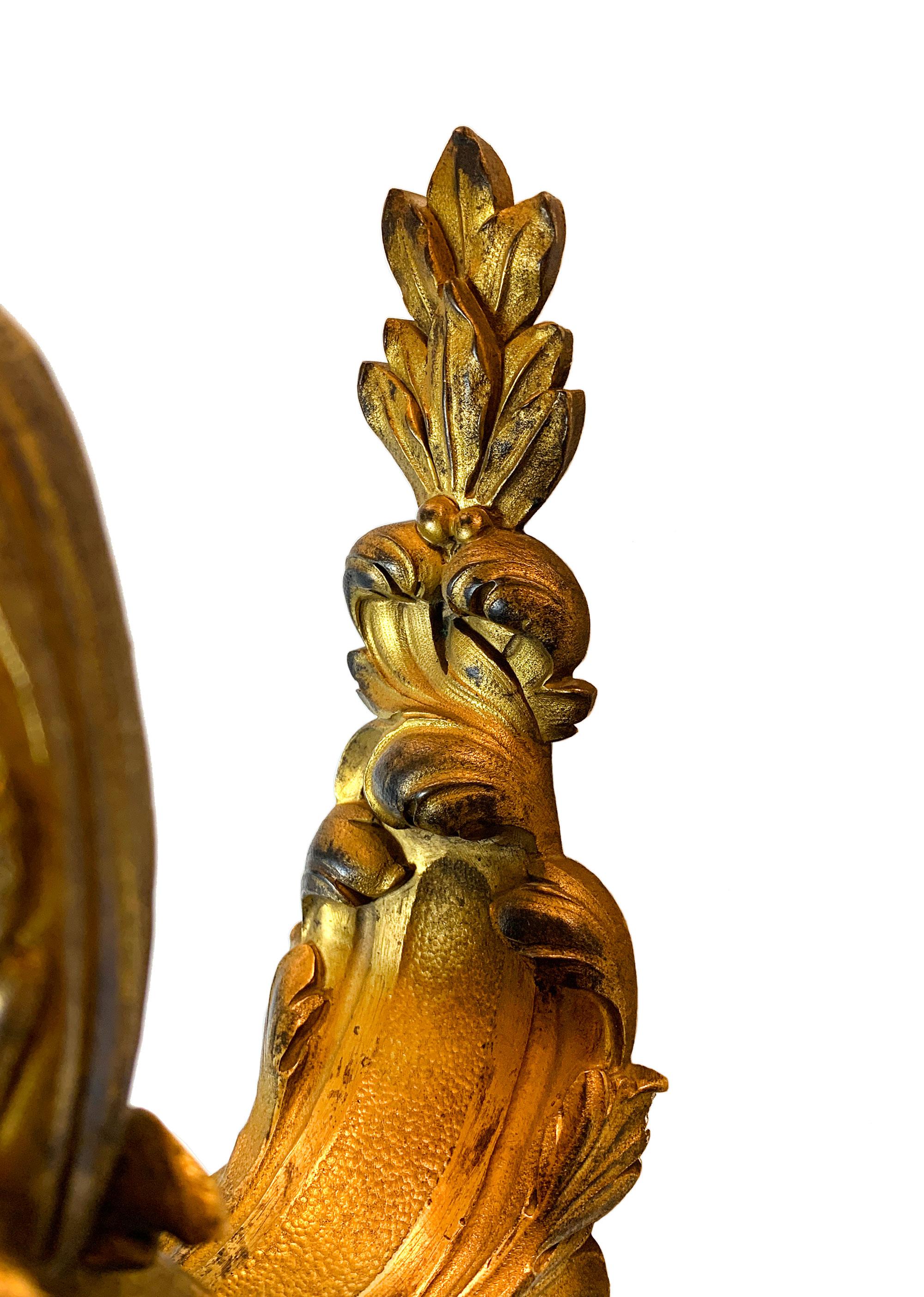 Pair of 19th Century Louis XV Style Ormolu Sconces After André-Charles Boulle For Sale 5