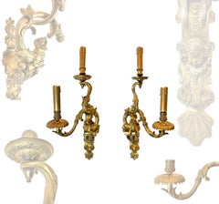 Pair of 19th Century Louis XV Style Ormolu Sconces After André-Charles Boulle