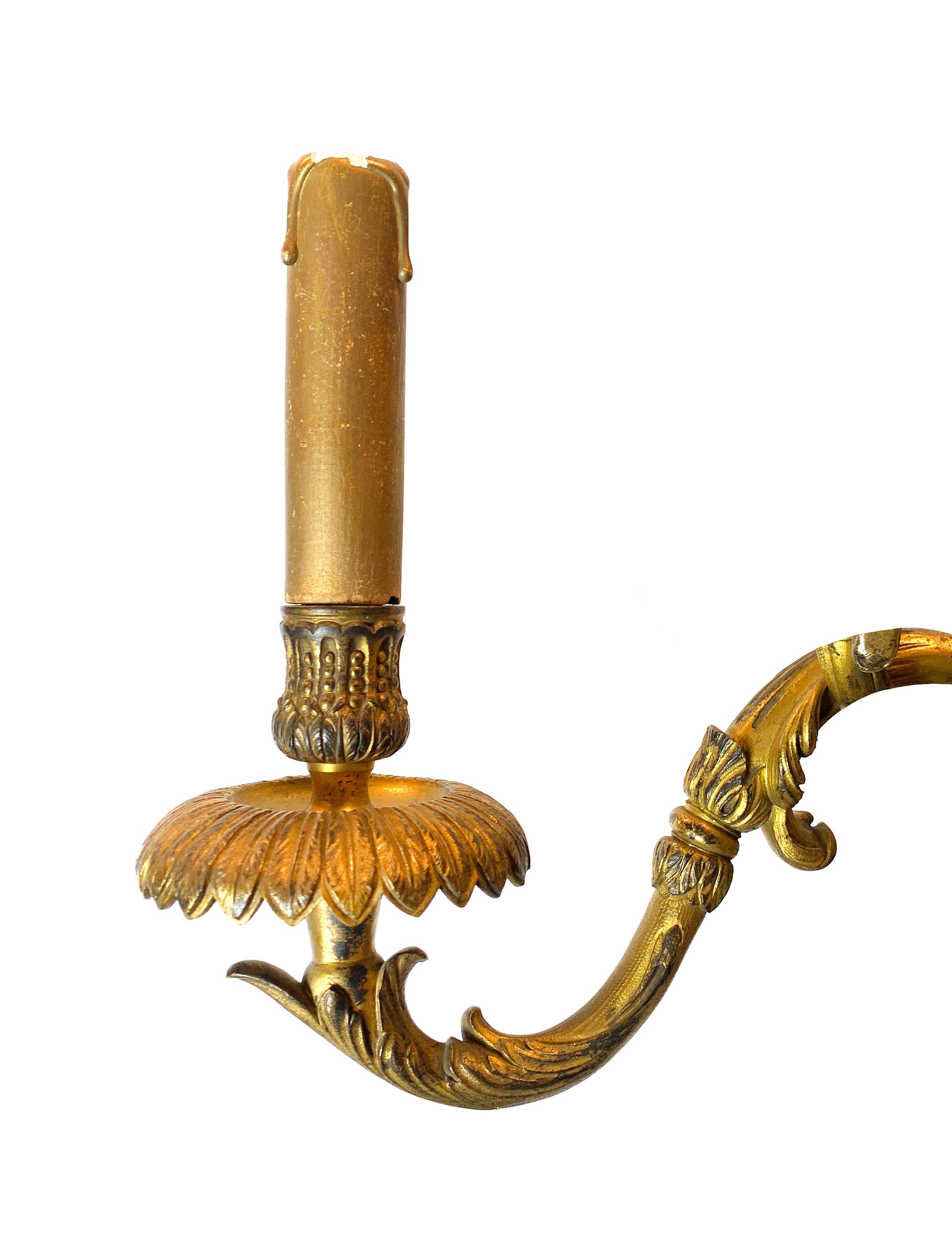 Pair of 19th Century Louis XV Style Ormolu Sconces After André-Charles Boulle For Sale 1