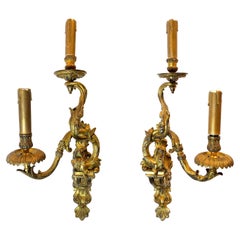 Pair of 19th Century Louis XV Style Ormolu Sconces After André-Charles Boulle