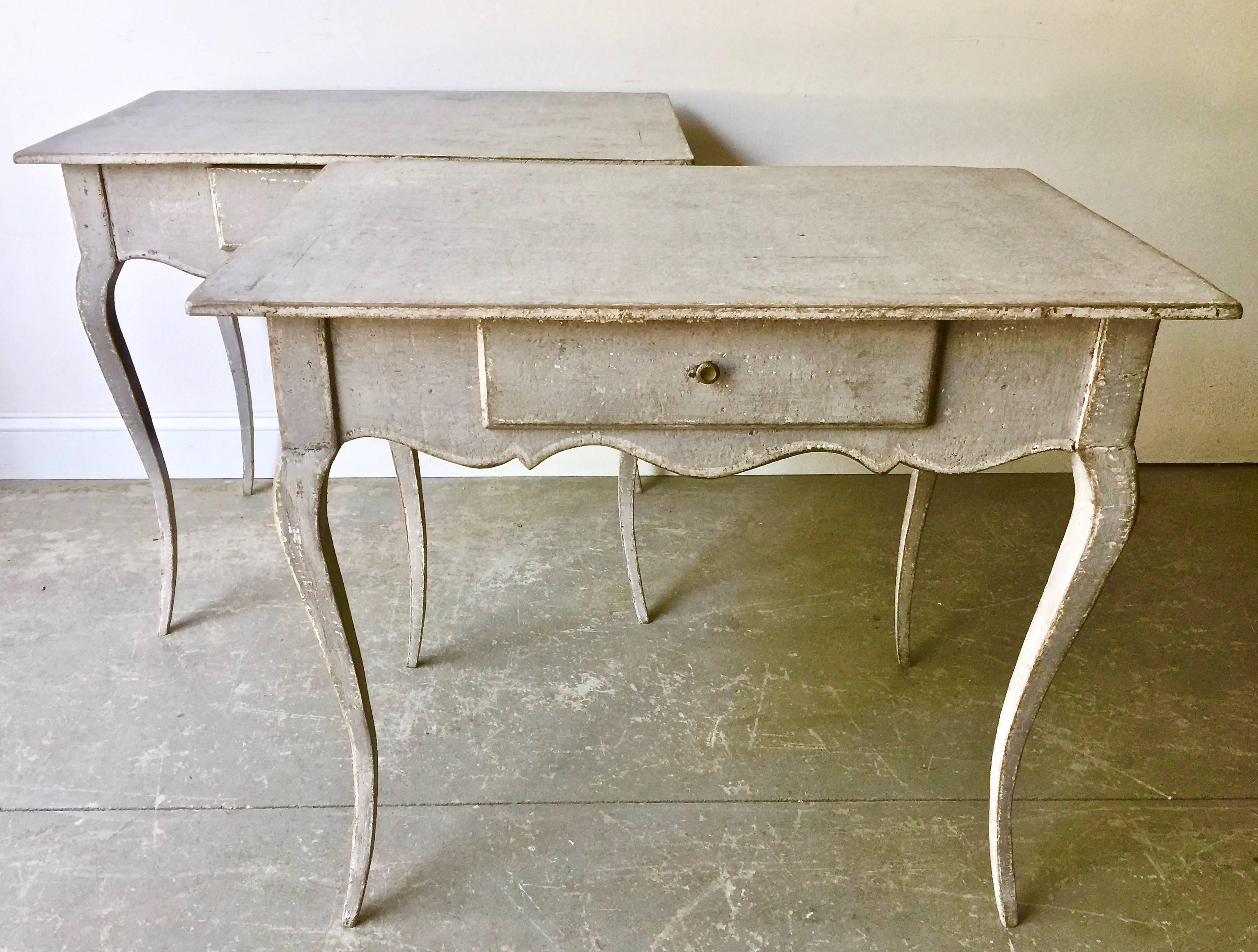Pair of 19th century Louis XV style painted tables with beautifully carved apron with a cut out hart, single drawer and elegant slender tapering cabriole legs, France, circa 1880.
Here are few examples. Surprising pieces and objects, authentic,