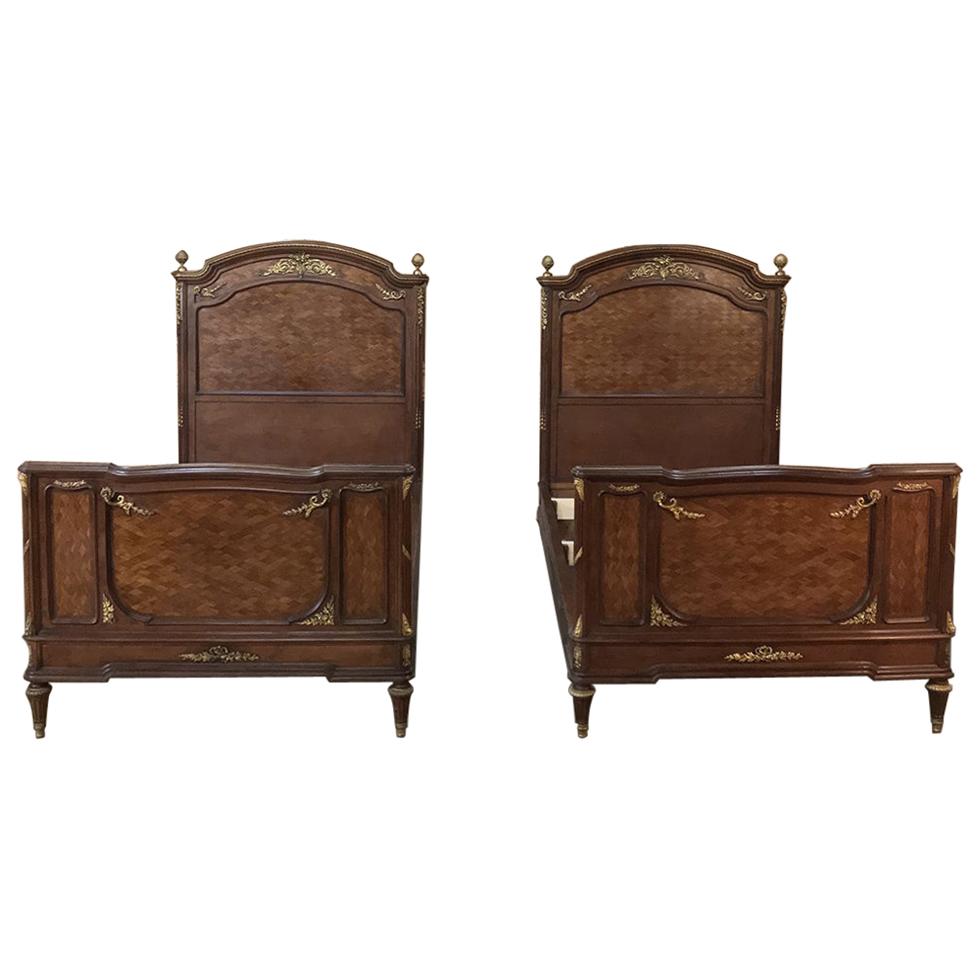 Pair of 19th Century Louis XVI Bronze Mounted Mahogany Beds by Schmit of Paris
