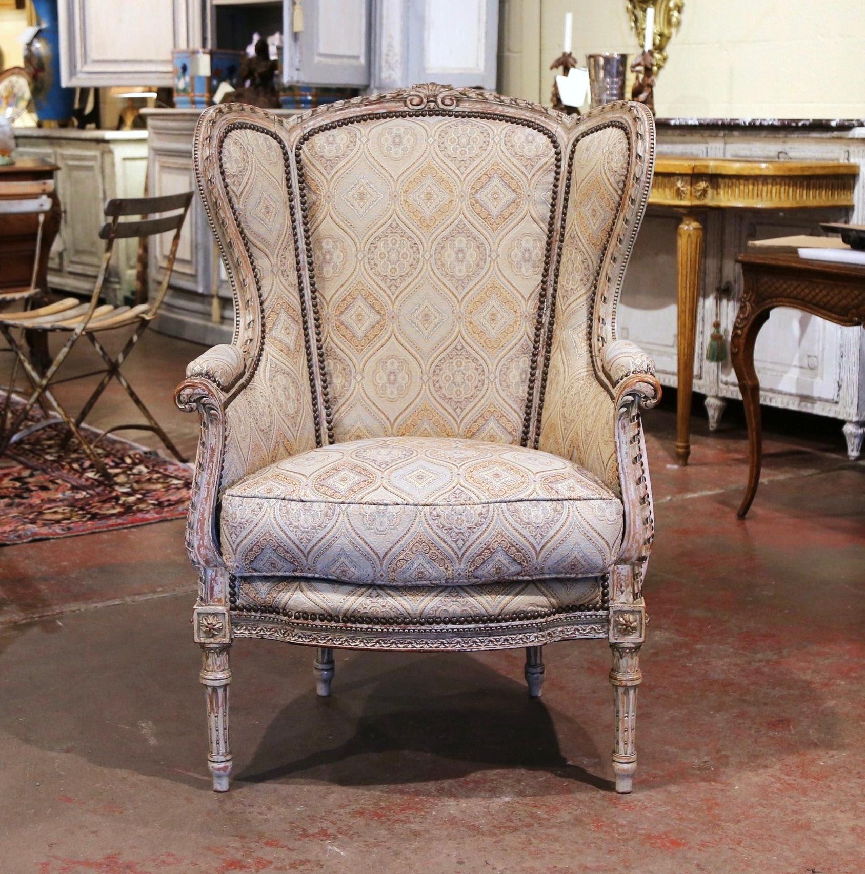 Pair of 19th Century Louis XVI Carved and Painted Ear Shape Fauteuils For Sale 7