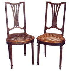 Antique Pair of 19th Century Louis XVI French Caned Side Chairs