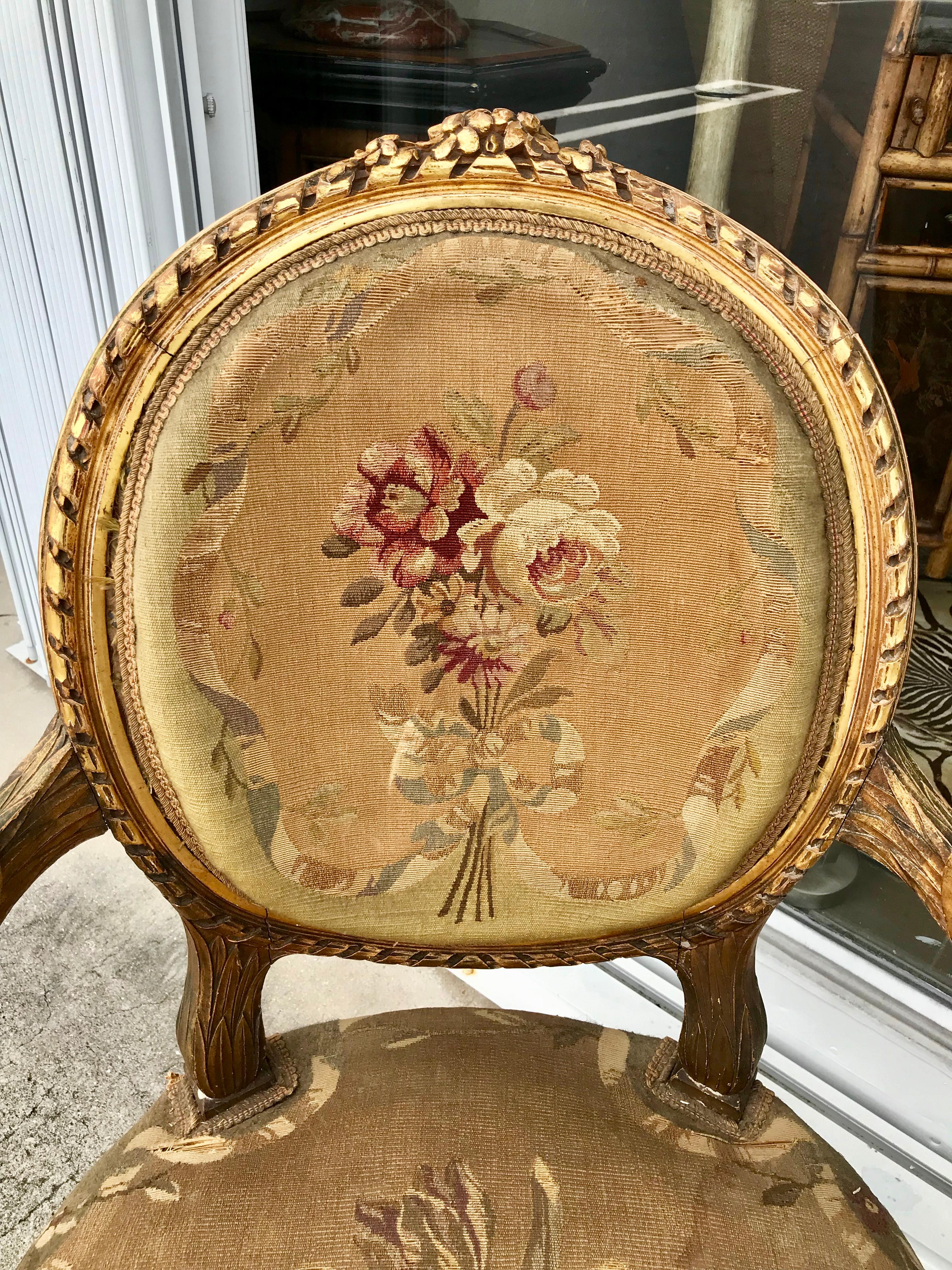 Pair of 19th Century Louis XVI Gilded Arm Chairs 4