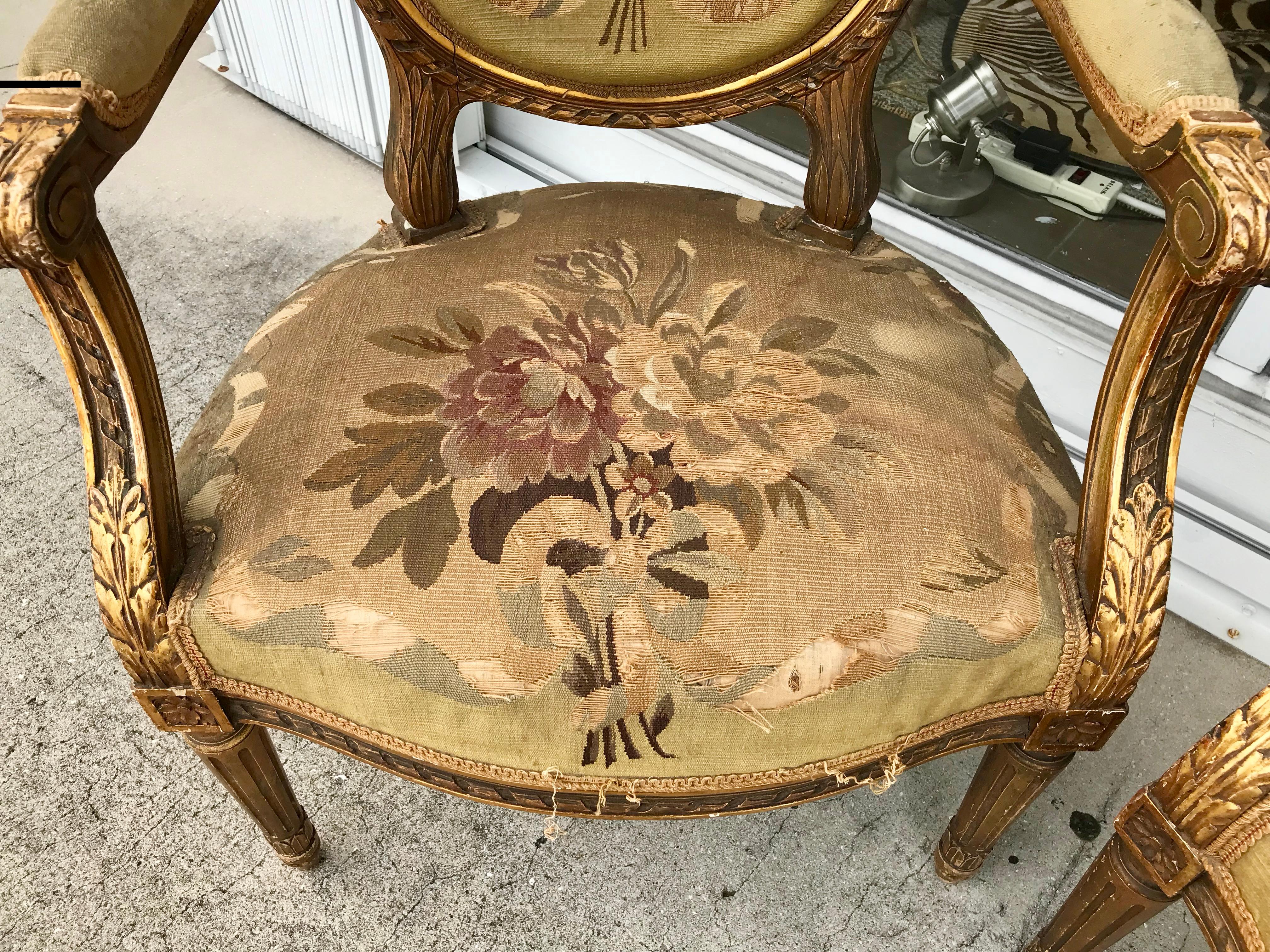 Pair of 19th Century Louis XVI Gilded Arm Chairs 8