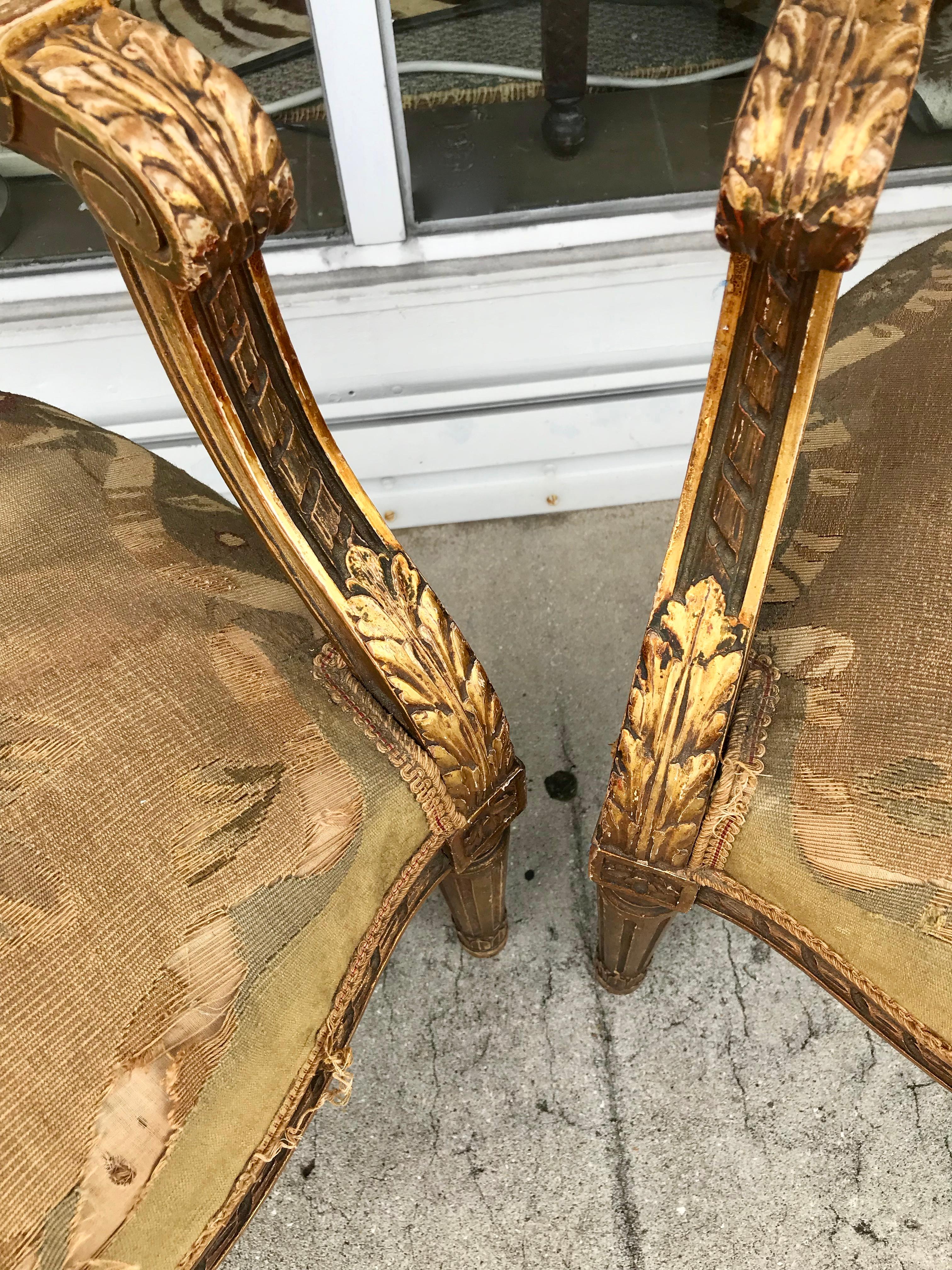Pair of 19th Century Louis XVI Gilded Arm Chairs 12