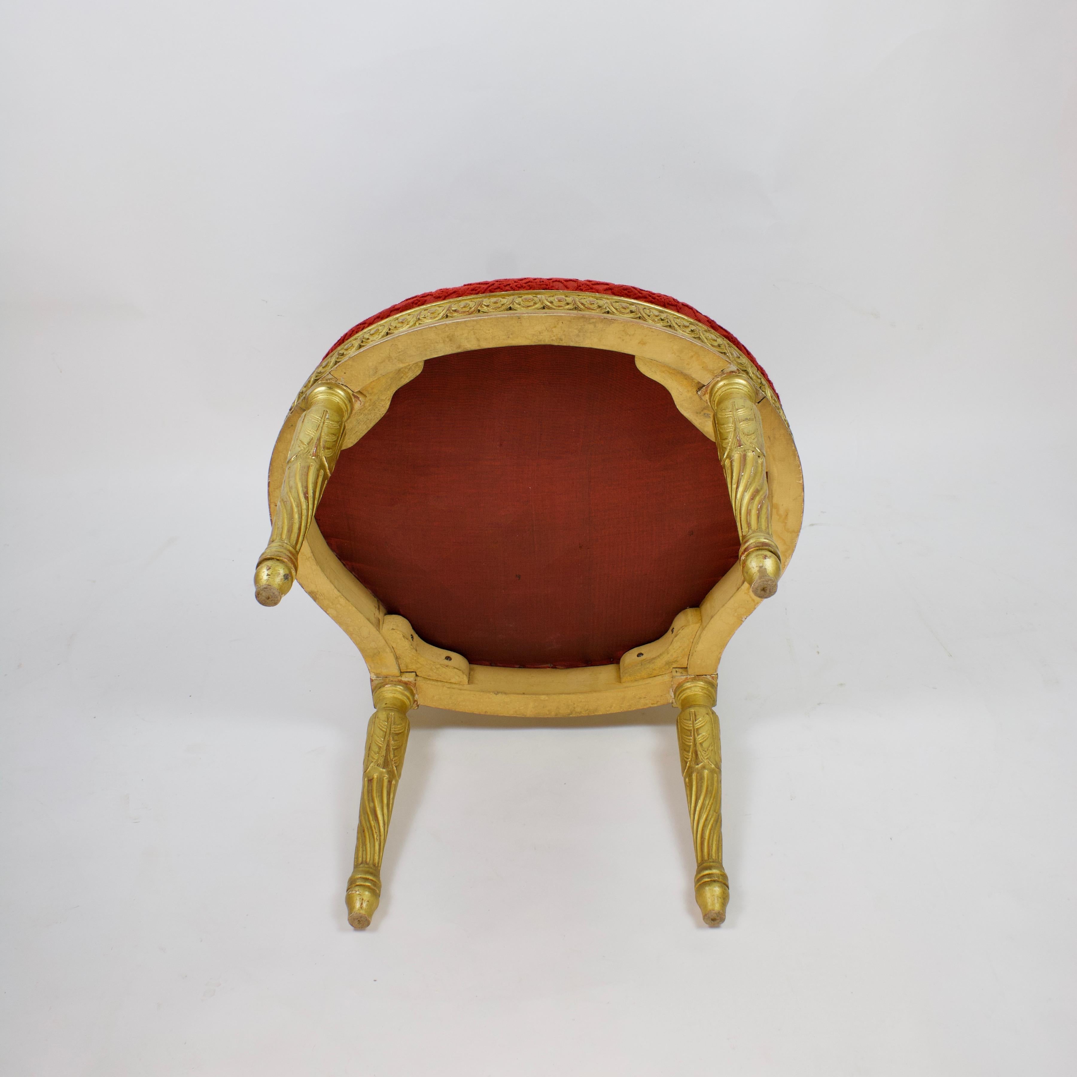 Tissu d'ameublement Paire de chaises d'appoint Louis XVI en bois doré du 19ème siècle en vente