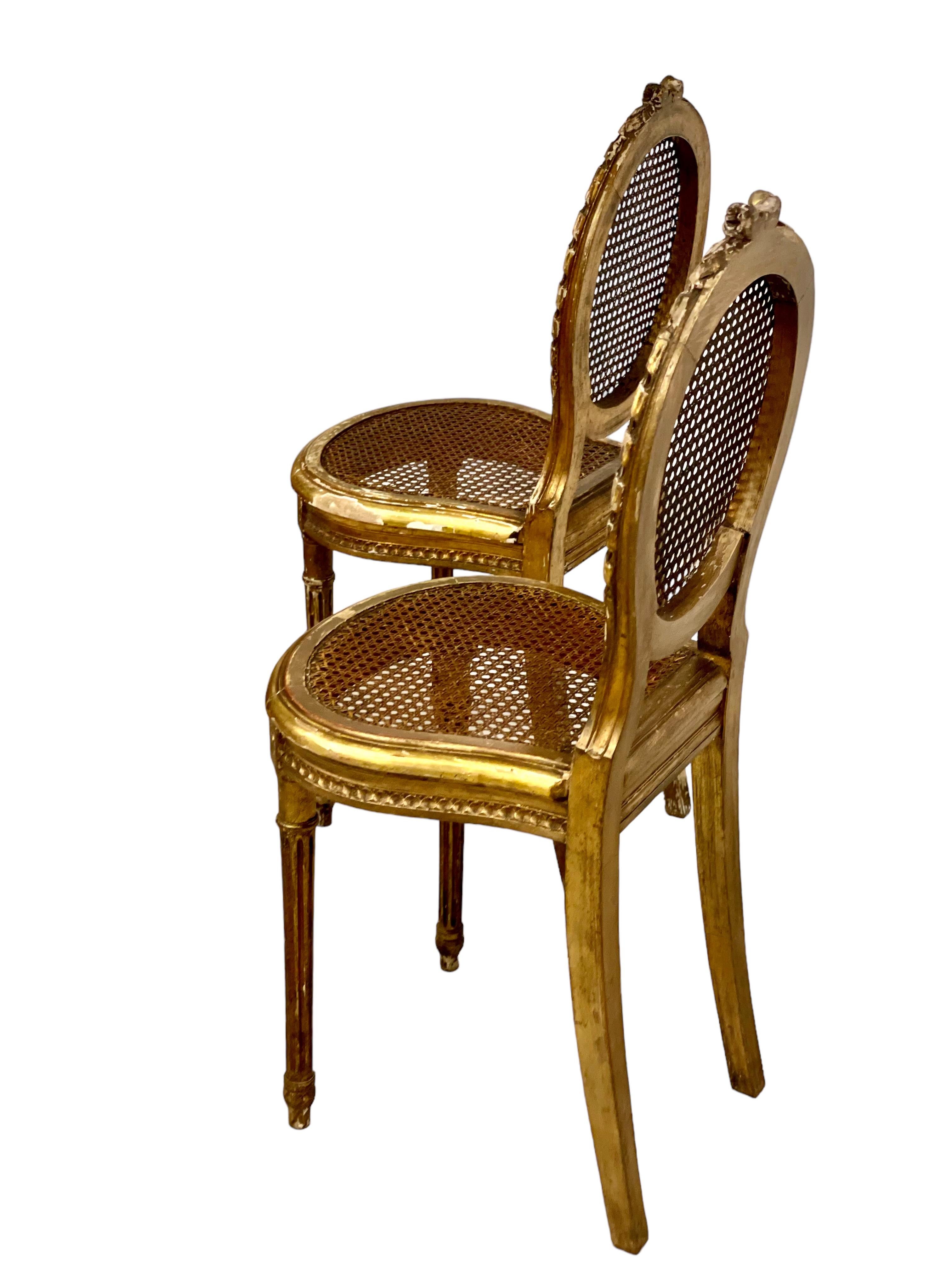 French Louis XVI Pair of Giltwood Chairs
