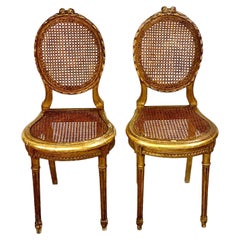Antique  Pair of 19th Century Louis XVI Giltwood Side Chairs