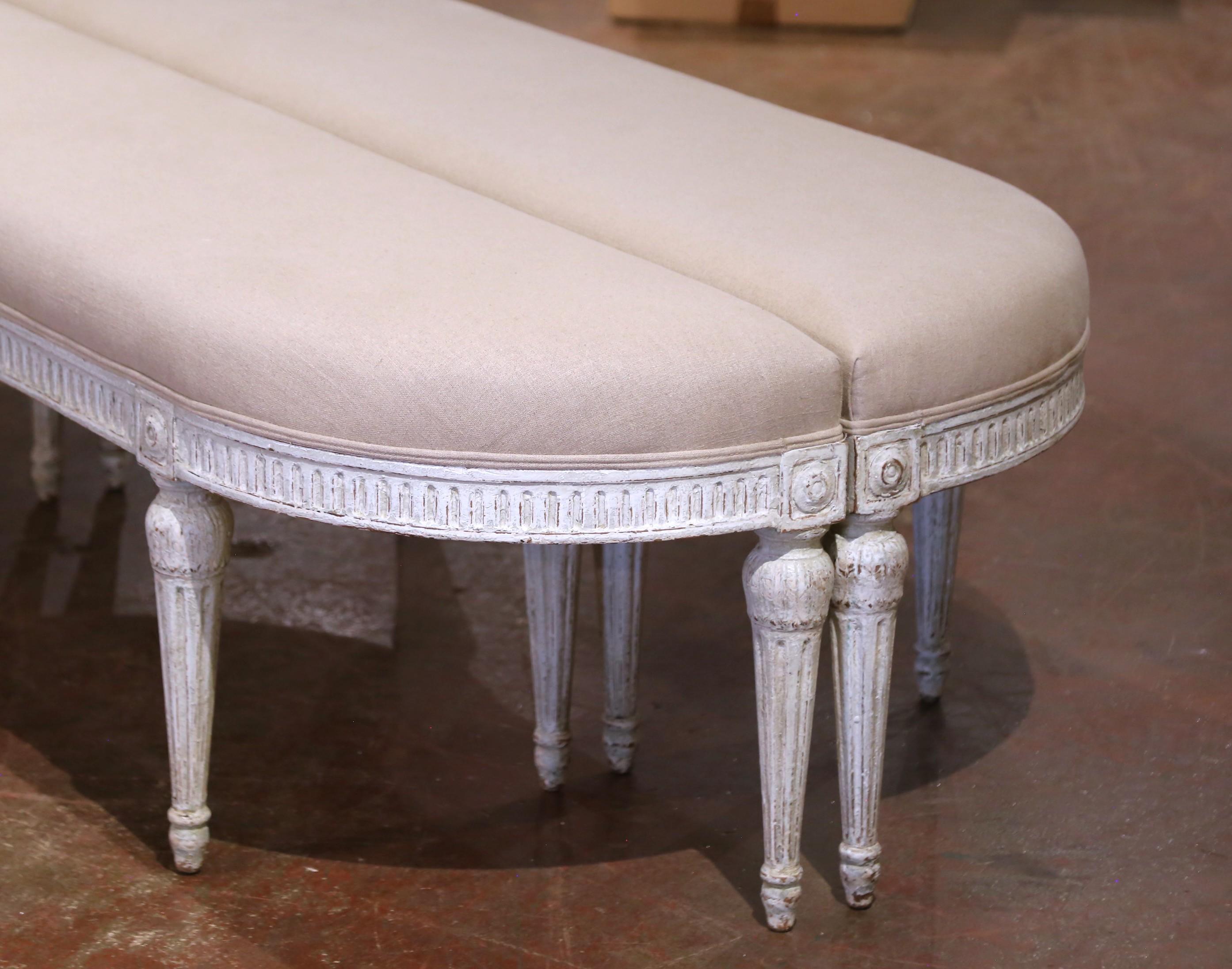 Wood Pair of 19th Century Louis XVI Painted Upholstered Benches with Rounded Corners For Sale