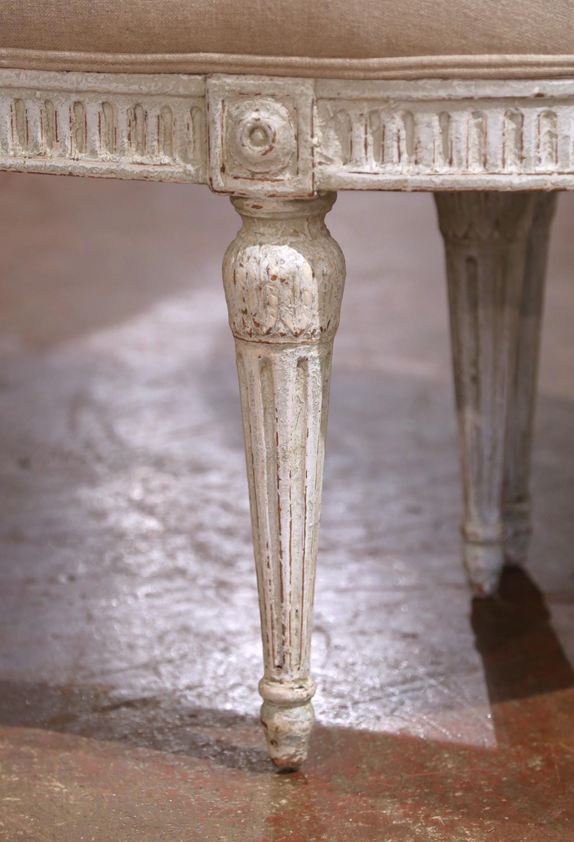 Pair of 19th Century Louis XVI Painted Upholstered Benches with Rounded Corners For Sale 3