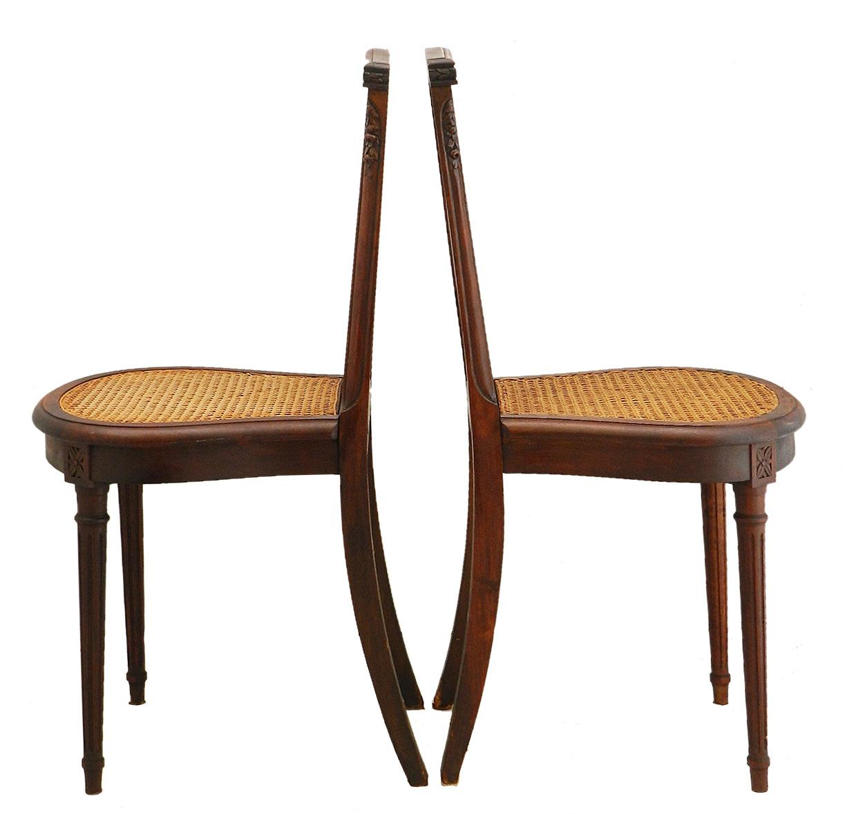Pair of 19th Century Louis XVI Rev Side Chairs French Caned Seats ...