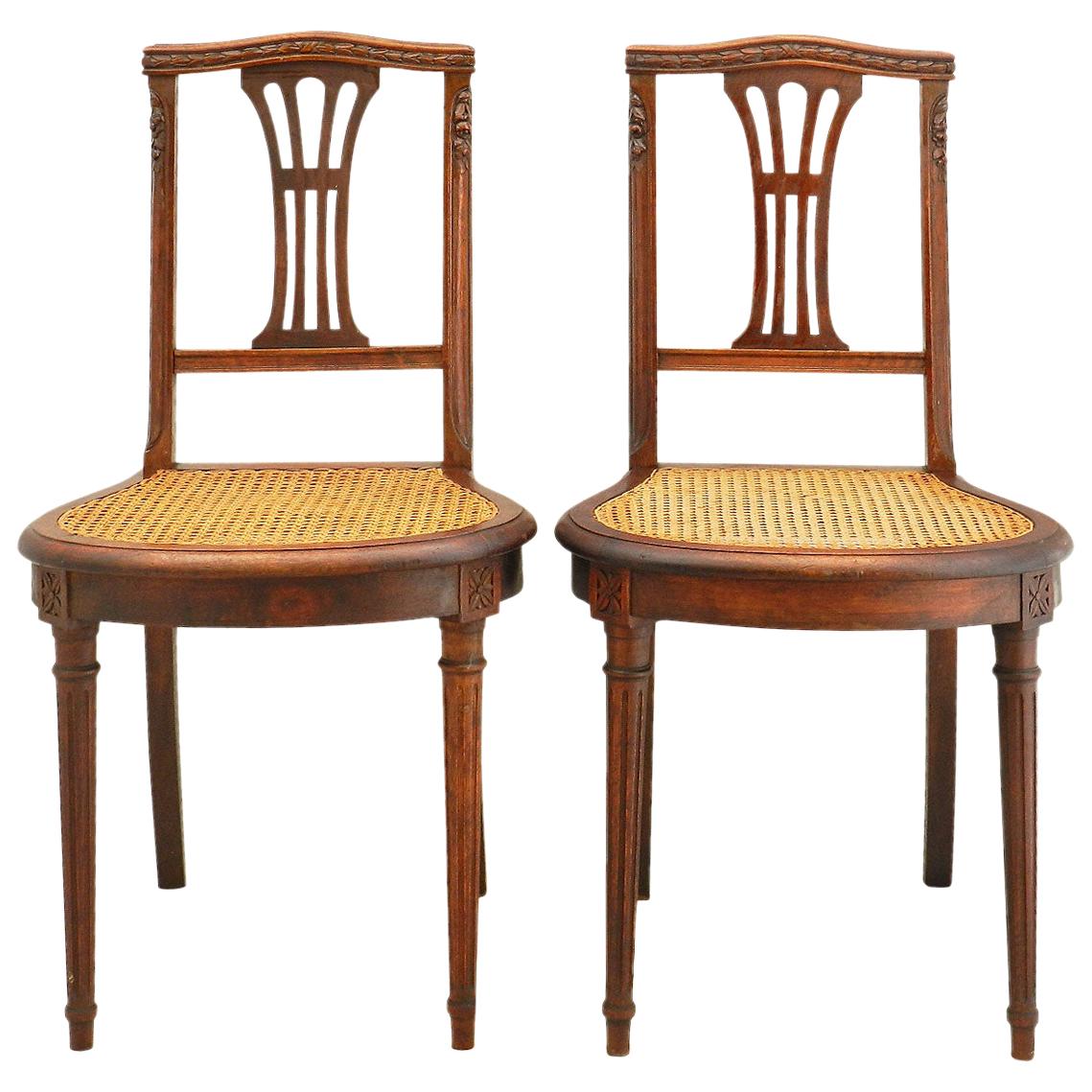 Pair of 19th Century Louis XVI Rev Side Chairs French Caned Seats ...