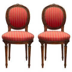 Antique Pair of 19th Century Louis XVI St. Oak Side Chairs