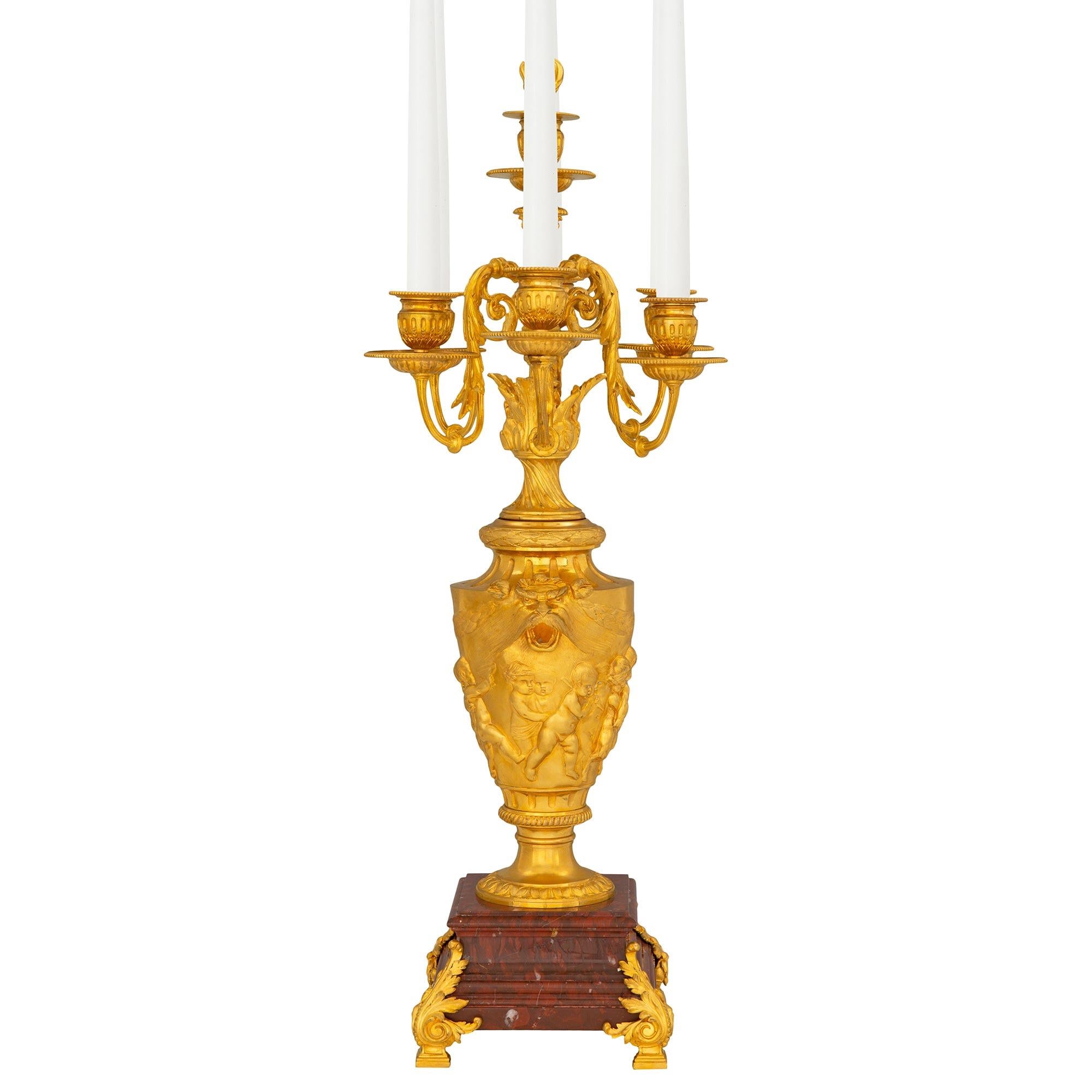 Belle Époque Pair of 19th Century Louis XVI St. Ormolu and Marble Candelabras For Sale