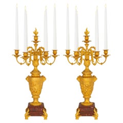 Pair of 19th Century Louis XVI St. Ormolu and Marble Candelabras